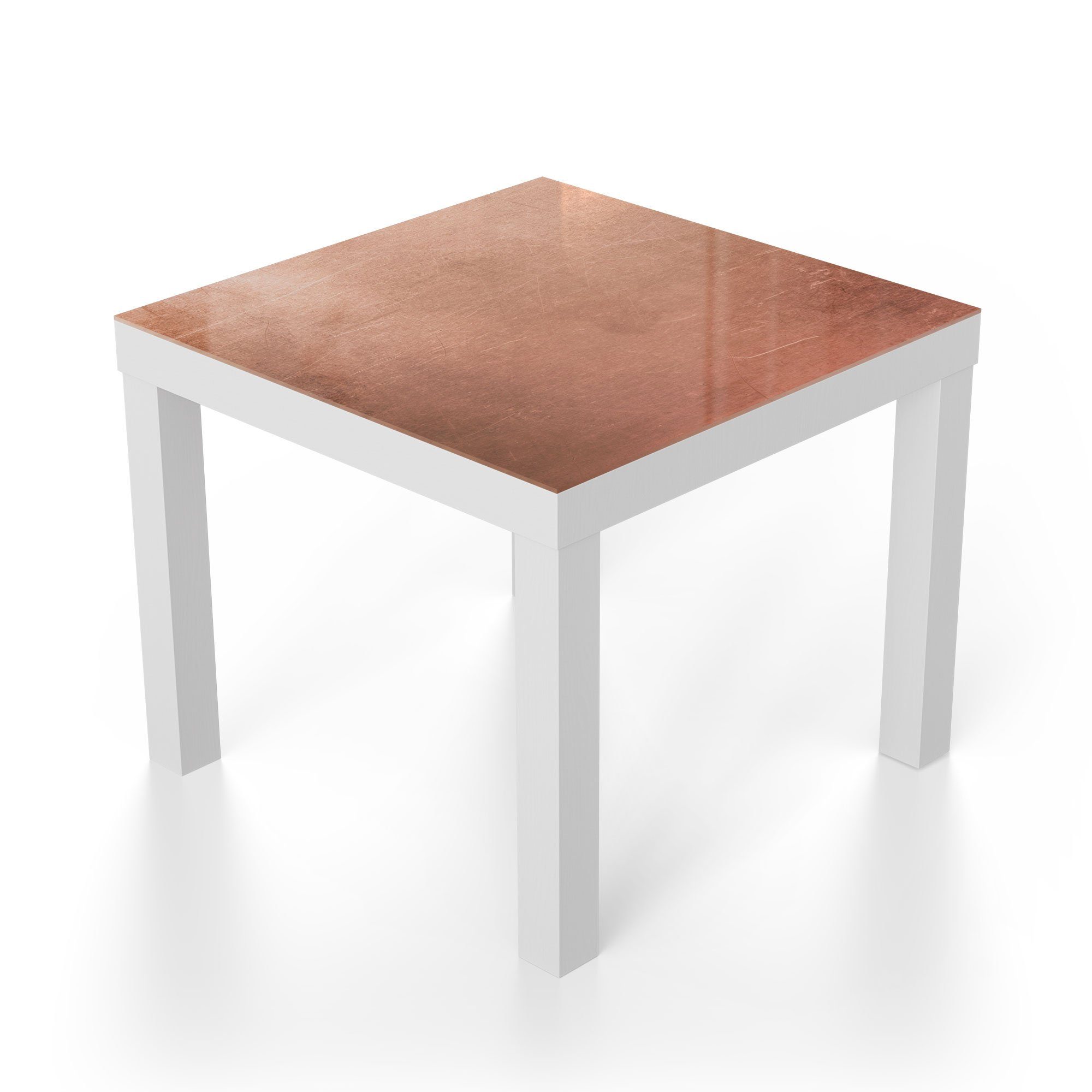 DEQORI Couchtisch 'Kupferplatte Beistelltisch modern Weiß Glas Glastisch mit Kratzern'