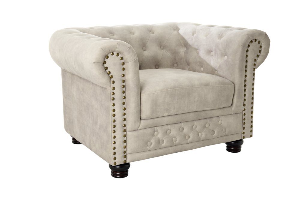 riess-ambiente Sessel CHESTERFIELD 110cm champagner/beige - Samt, mit Armlehne, Federkern (Einzelartikel, 1-St), Gemütlicher Sitz mit Knopfheftung - ideal für W – Bild 2 von 5