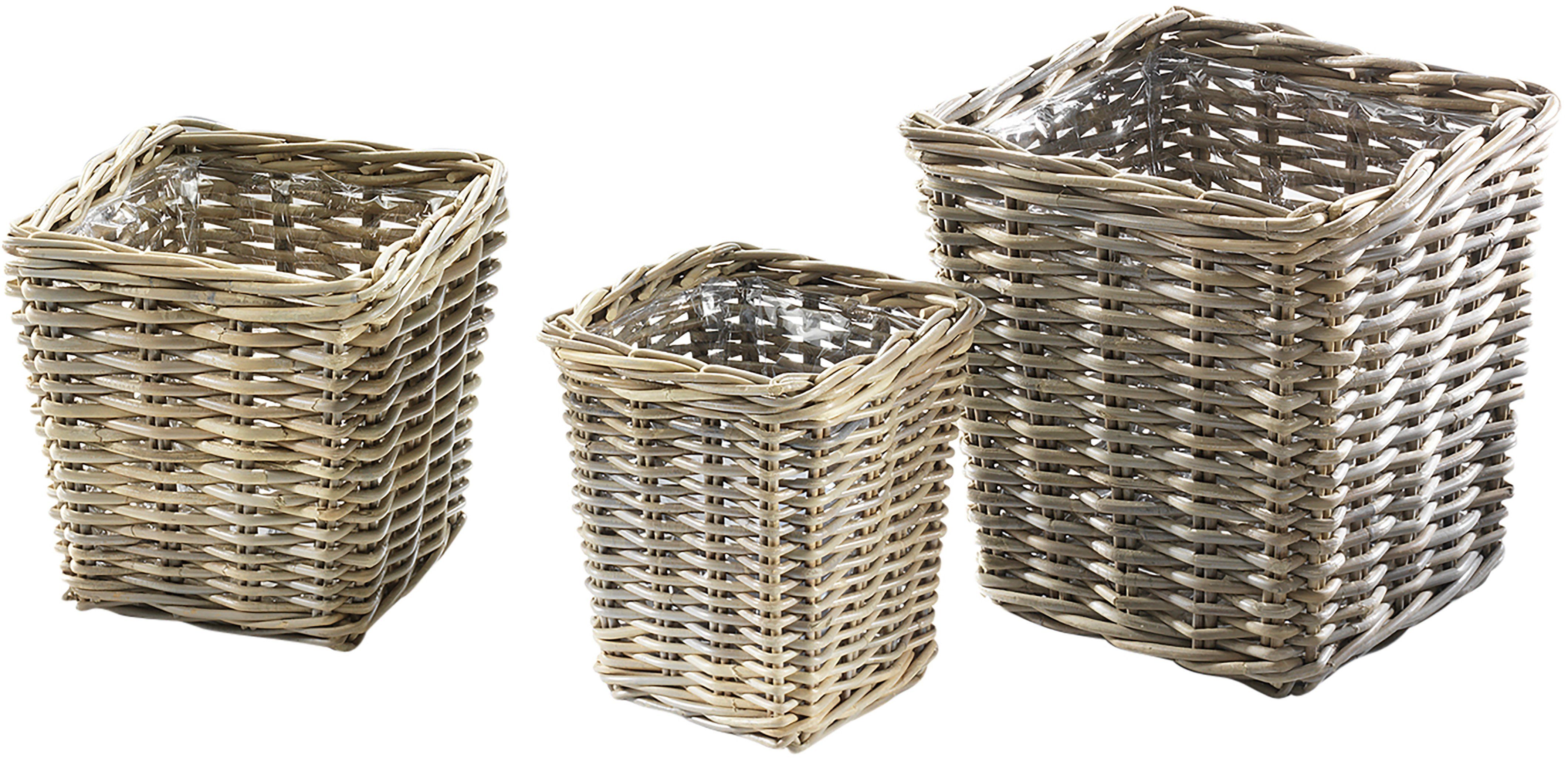 Kobolo Pflanzkübel Pflanzkorb Rattan grau eckig günstig online kaufen