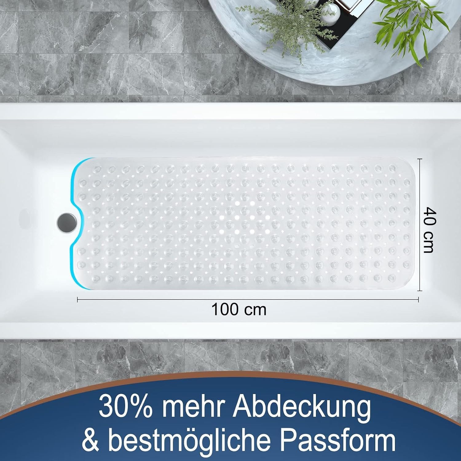 ibettertec Badematte Badewannenmatte rutschfest, BPA Frei Antirutschmatte, 100 x 40 cm, Extra Lang Duschmatte Schnelltrocknend & Maschinenwaschbar Schimmelresis – Bild 5 von 5