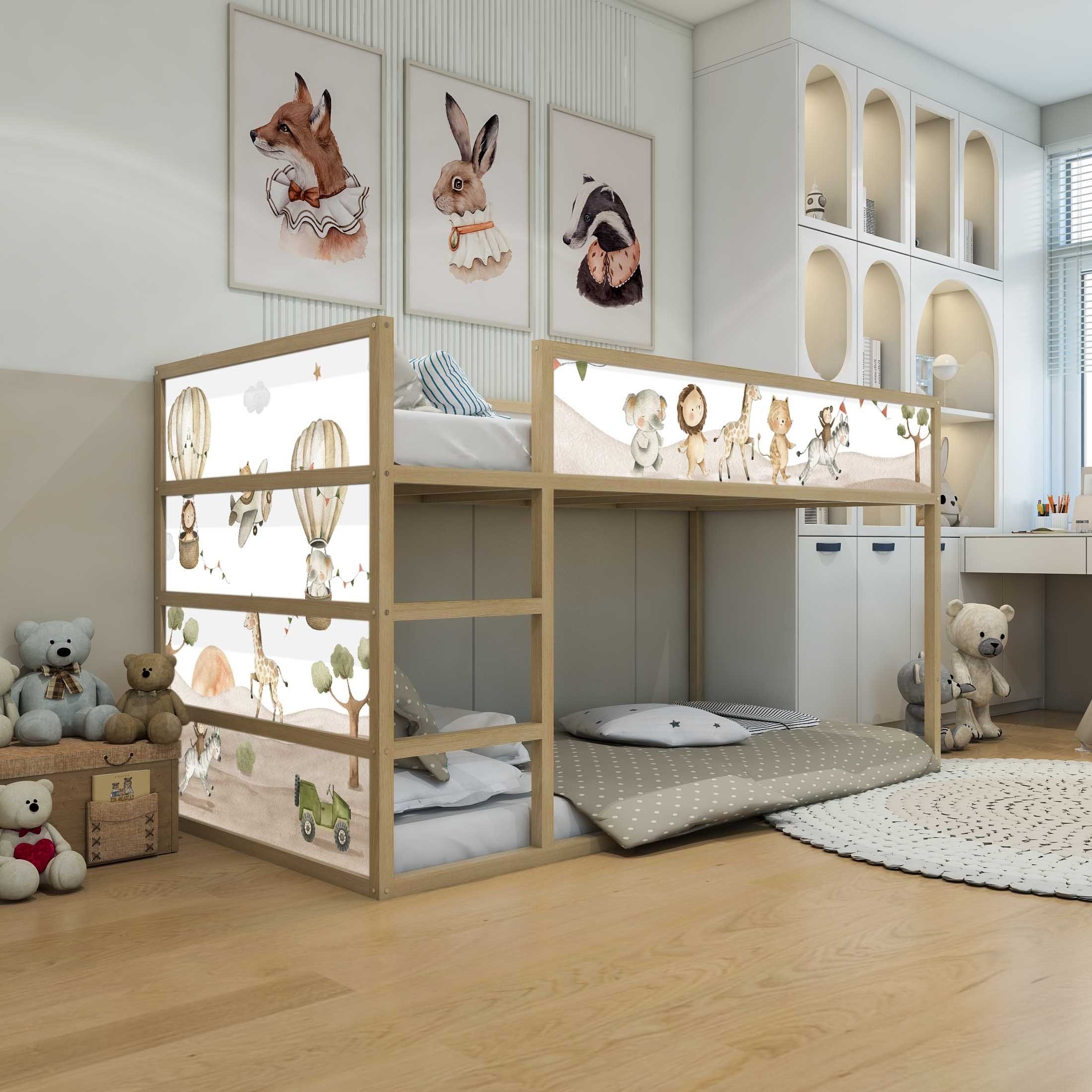 WANDKIND Wandtattoo Aufkleber für IKEA KURA Kinderbett Safaritiere (Ohne Möbel) IKB505, wieder ablösbar