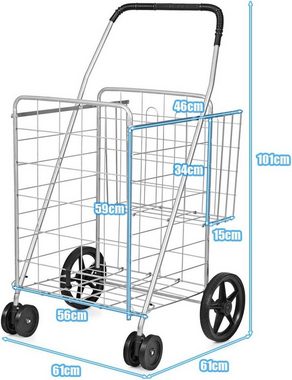 KOMFOTTEU Einkaufstrolley Einkaufswagen, mit Universalrädern & 2 Körben