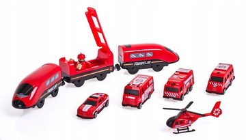 LEAN Toys Spielzeug-Lokomotive Feuerwehr Stadtbahn Feuerwehrstadt Zugstrecke Spielzeug Feuerwehrwache
