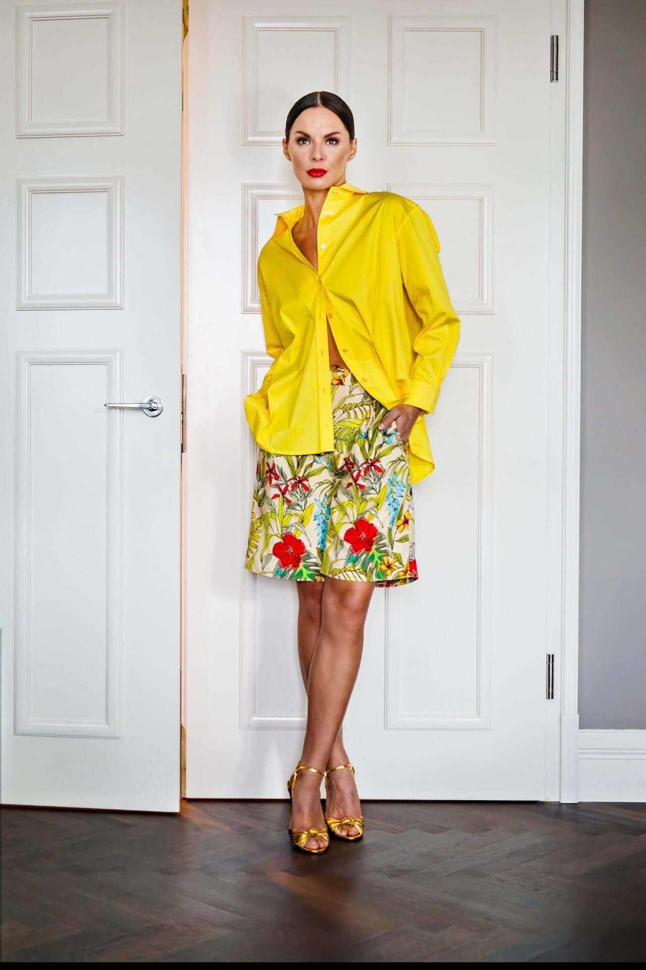 Boscana Langarmbluse Damenoberteil Hemdbluse Bluse aus Baumwolle in Gelb