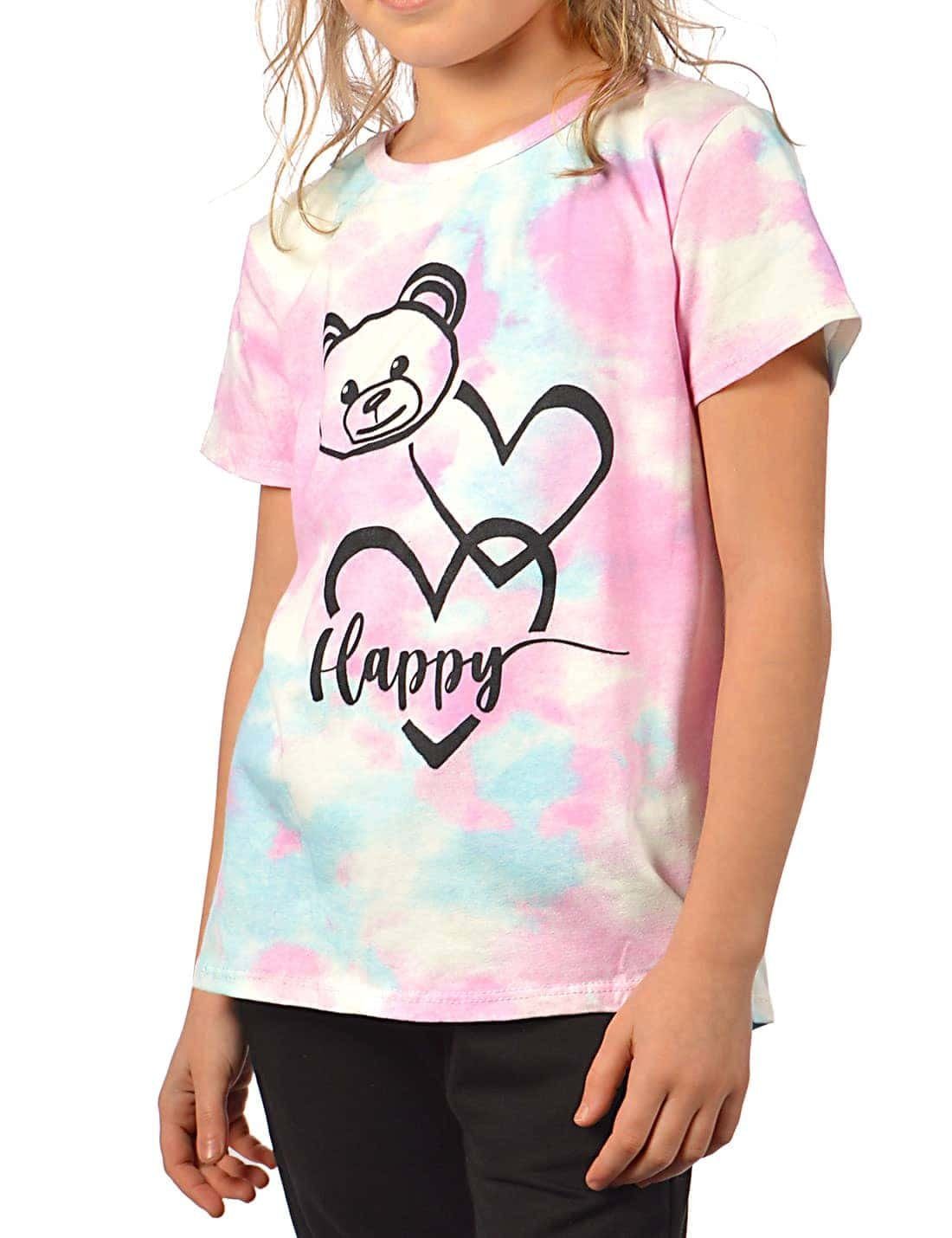 Batikdruck KMISSO T-Shirt (1-tlg) Print mit Bärchengesicht Rosa Mädchen T-Shirt