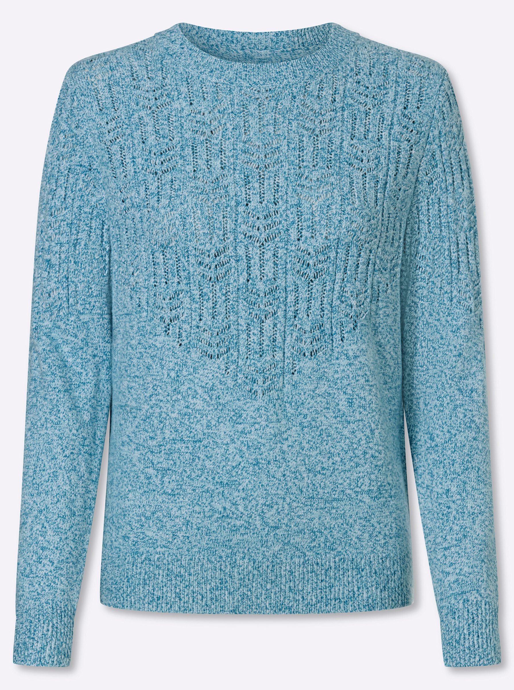Strickpullover Rundhals-Pullover Langarm Ajour, Jersey