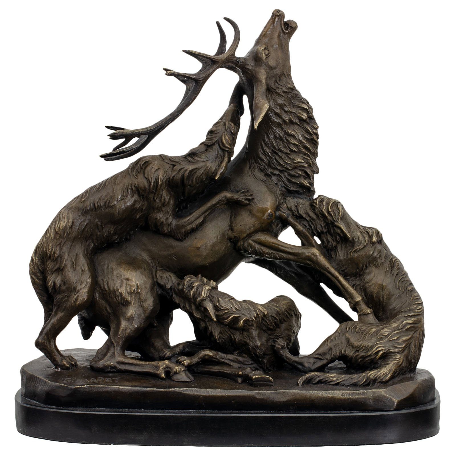 Aubaho Dekoobjekt Bronzeskulptur Hirsch Jagd im Antik-Stil Bronze Figur Statue Georges G
