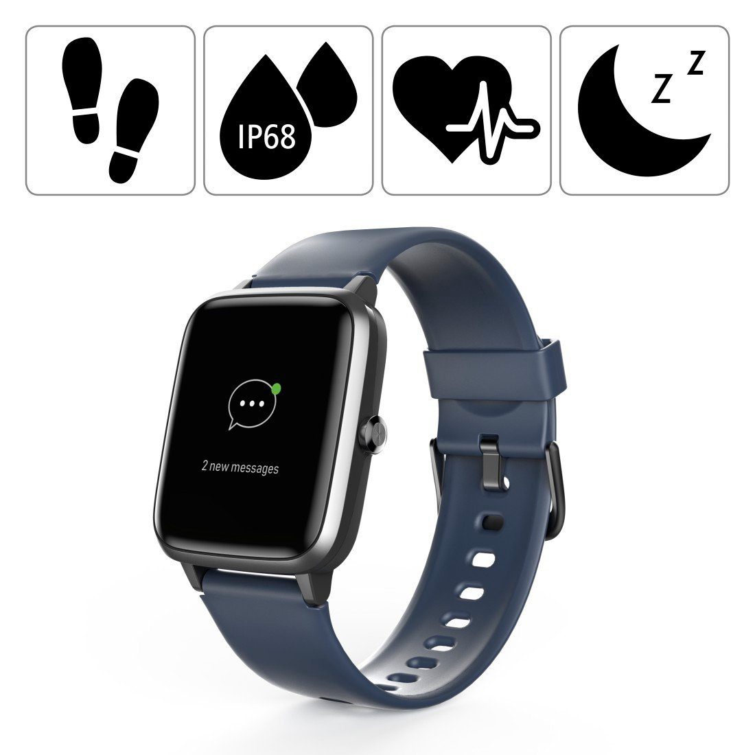 Hama Fitnesstracker wasserdicht, Herzfrequenz, Kalorienverbrauch, Messung Schritte (3,3 Smartwatch Schlaf,Tempo,Trainingszeit von & Zoll), Smartwatch mit Musiksteuerung cm/1,3