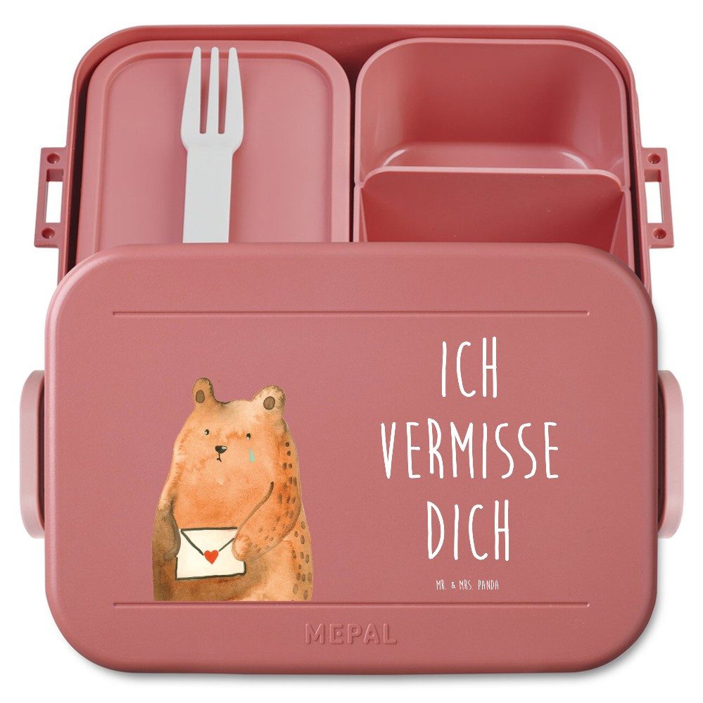 Mr. & Mrs. Panda Butterdose Bär Vermissen Motiv, Bentobox, Rot Pastell, Teddy, Reise, Essensbox, Polypropylen lebensmittelecht, (Packung), Meal Prep Box Snackbox Freundin