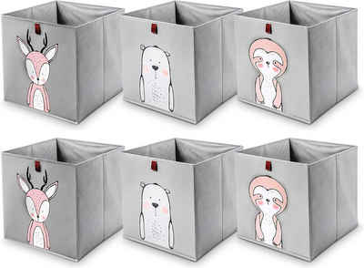 2friends Faltbox 6er Set Aufbewahrungsboxen für Kallax Boxen - Kinder Spielzeugkiste (33x33x33 cm), Abwaschbar Kallax Boxen mit Schlaufe zum Herausziehen, Grau