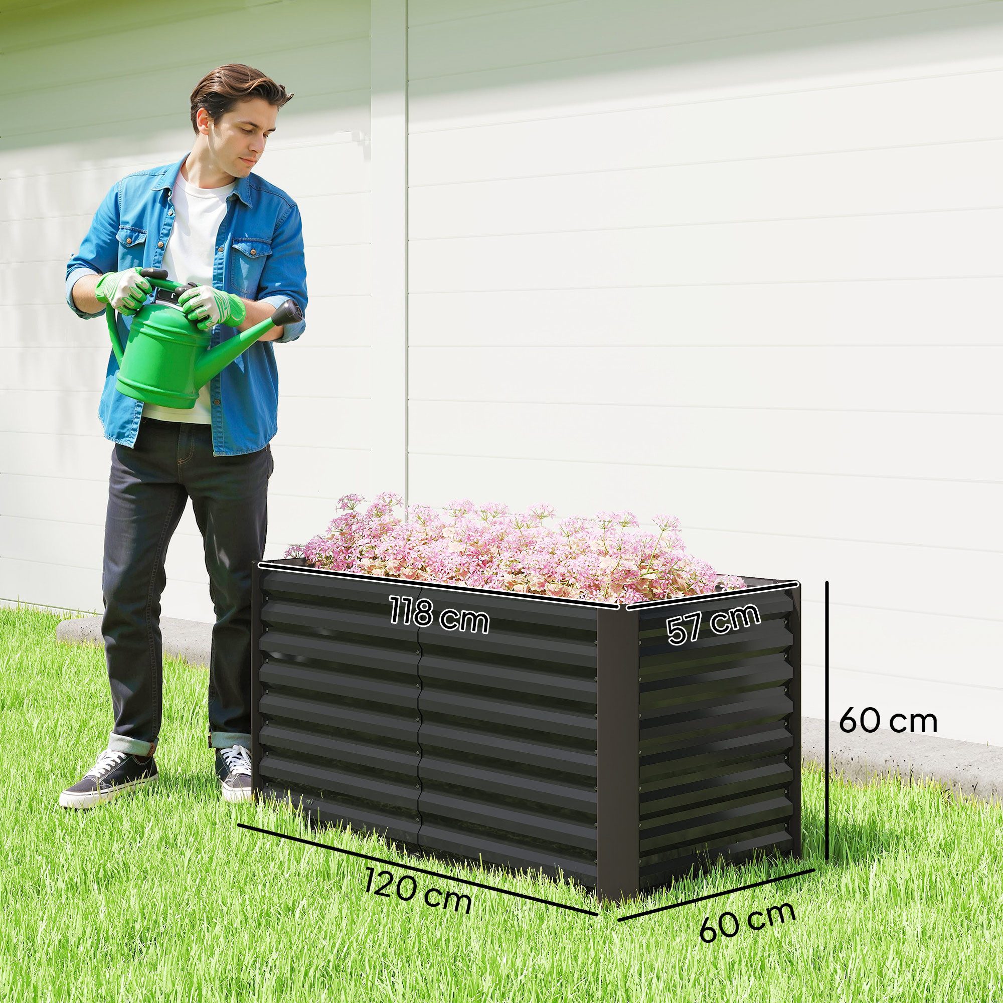 Outsunny Hochbeet 2er-Set, witterungsbeständig, aus Verzinkter Stahl (Pflanzkasten, 1 St., Gemüsebeet), für Terrasse & Garten, 120 x 60 x 60 cm