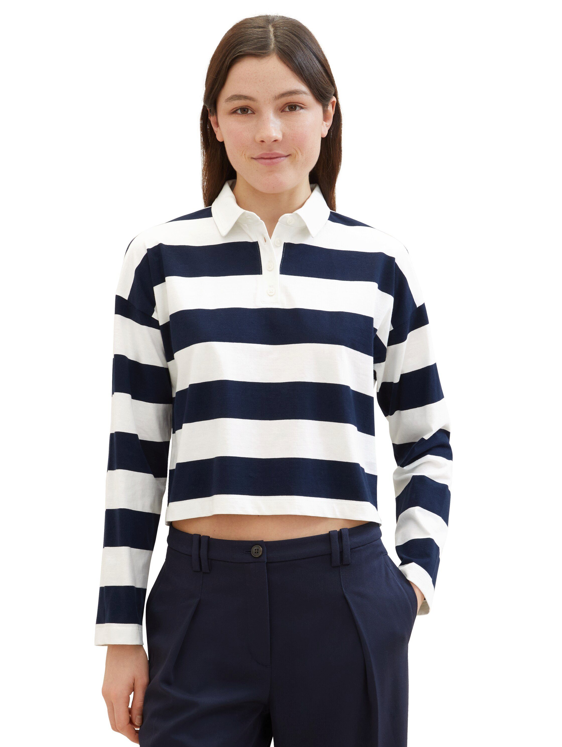 TOM TAILOR Denim Langarm-Poloshirt mit Streifen günstig online kaufen