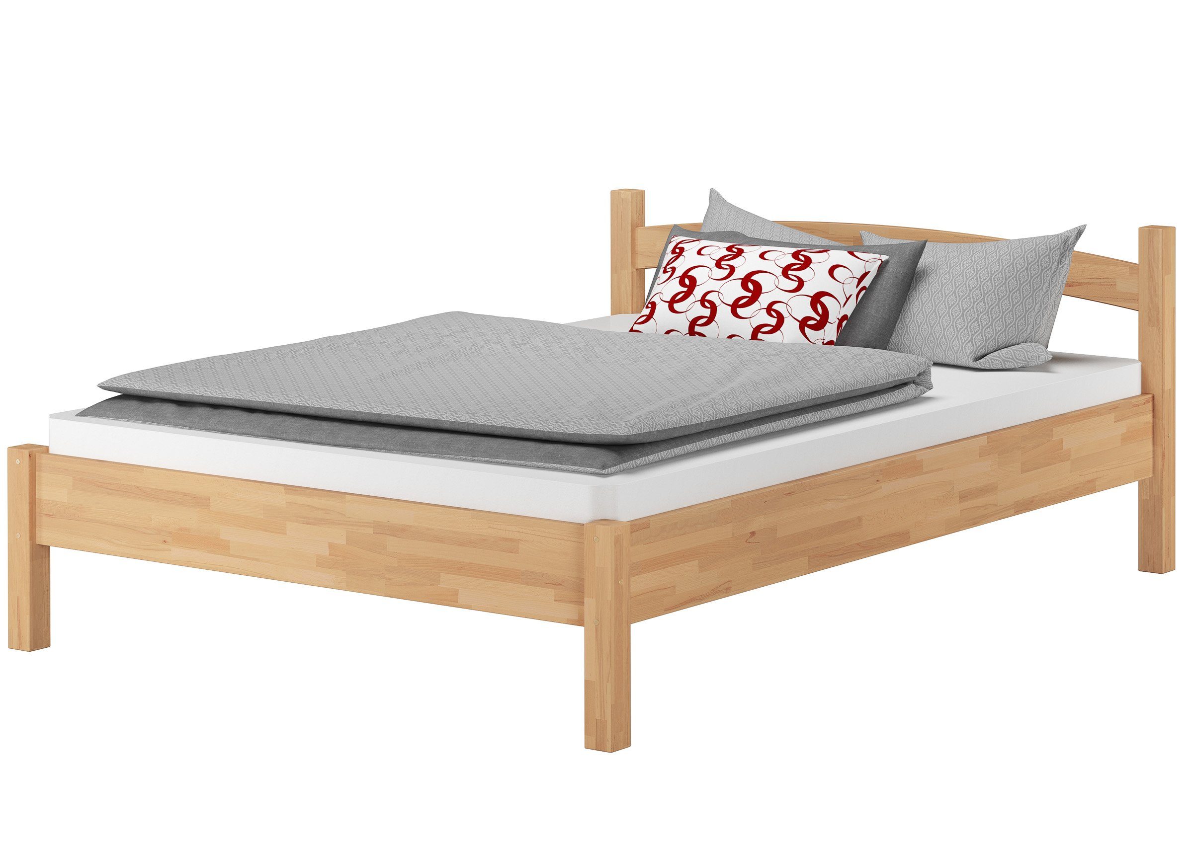 mit ERST-HOLZ lackiert Extra Bett Rost und Matratze, 120x200 Buchefarblos breites Massivholzbett