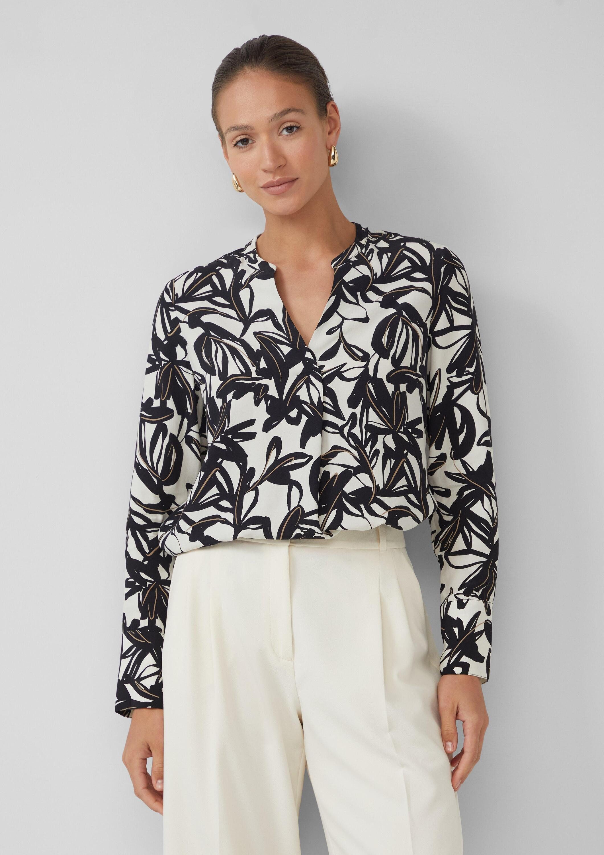 s.Oliver Langarmbluse Bluse Gemusterte Viskose-Bluse mit Tunika-Ausschnitt günstig online kaufen