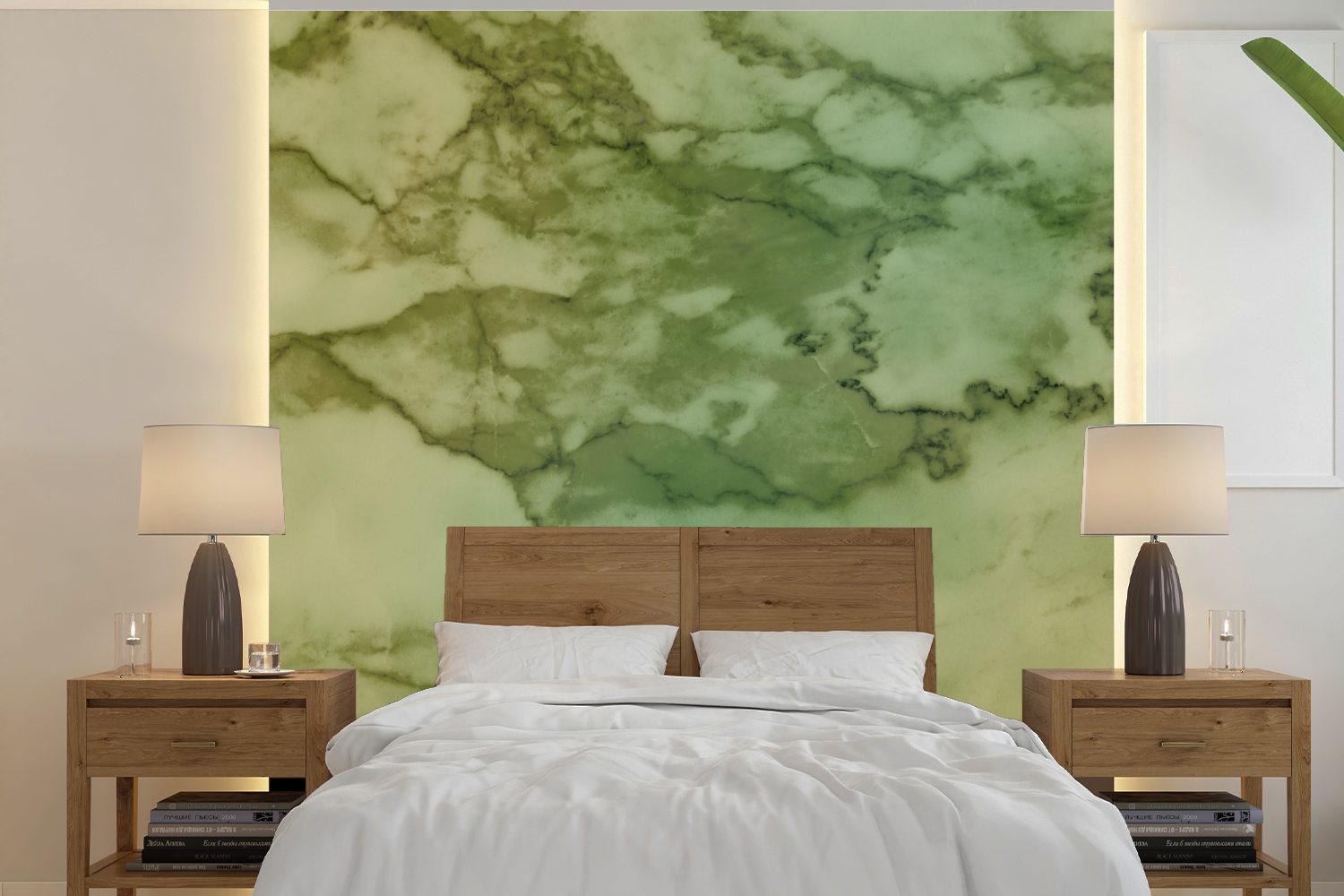 Matt, - Schlafzimmer, für Grün, Marmor bedruckt, Fototapete Tapete Vinyl oder Limette MuchoWow (5 - St), Wandtapete Wohnzimmer