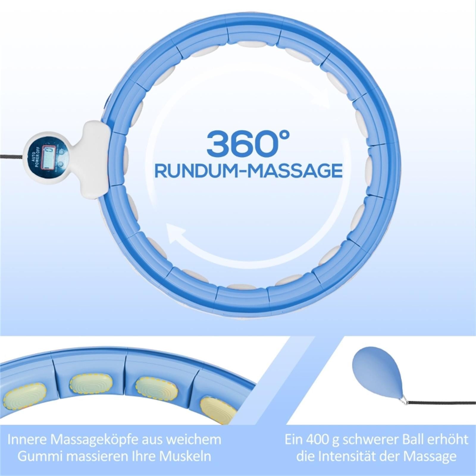 Fine Life Pro Hula-Hoop-Reifen Smart Hula Hoop Reifen für Erwachsene, mit Gewichtskugel und Zähler, (16 Knoten (76-113cm) einstellbar), leise Fitness-Ausrüstung für Gewichtsverlust, Hellblau