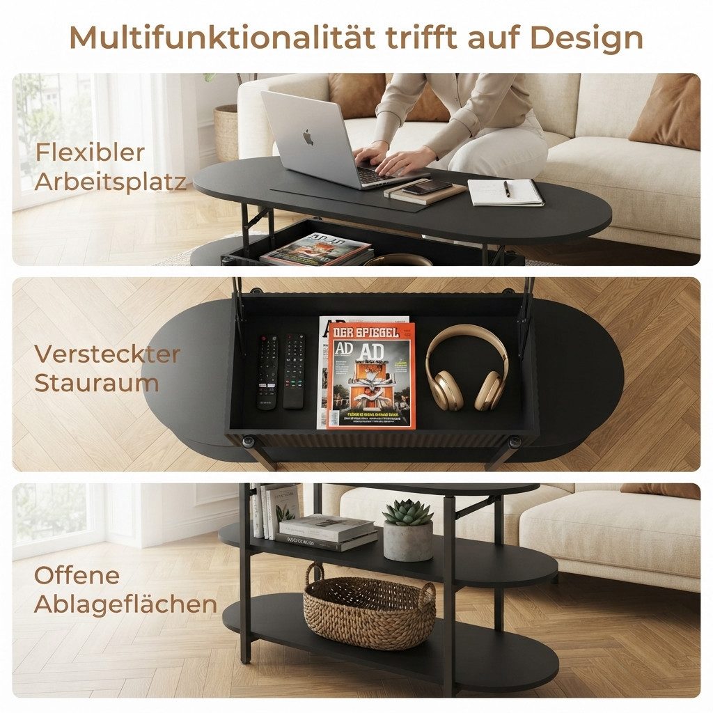 PXloue Couchtisch Schreibtisch höhenverstellbar stapelbarer Sofatisch, mit Bodenschutz (Höhenverstellbarer Wohnzimmertisch), Ausziehbarer Wohnzimmertisch Sofati – Bild 4 von 5