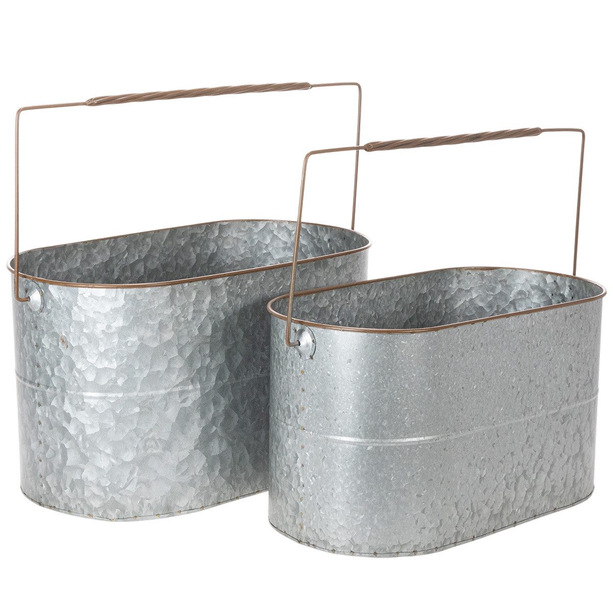 Florists Products Übertopf Pflanzgefäß 2er-Set Metall Antik-Optik Henkel Pflanzschale