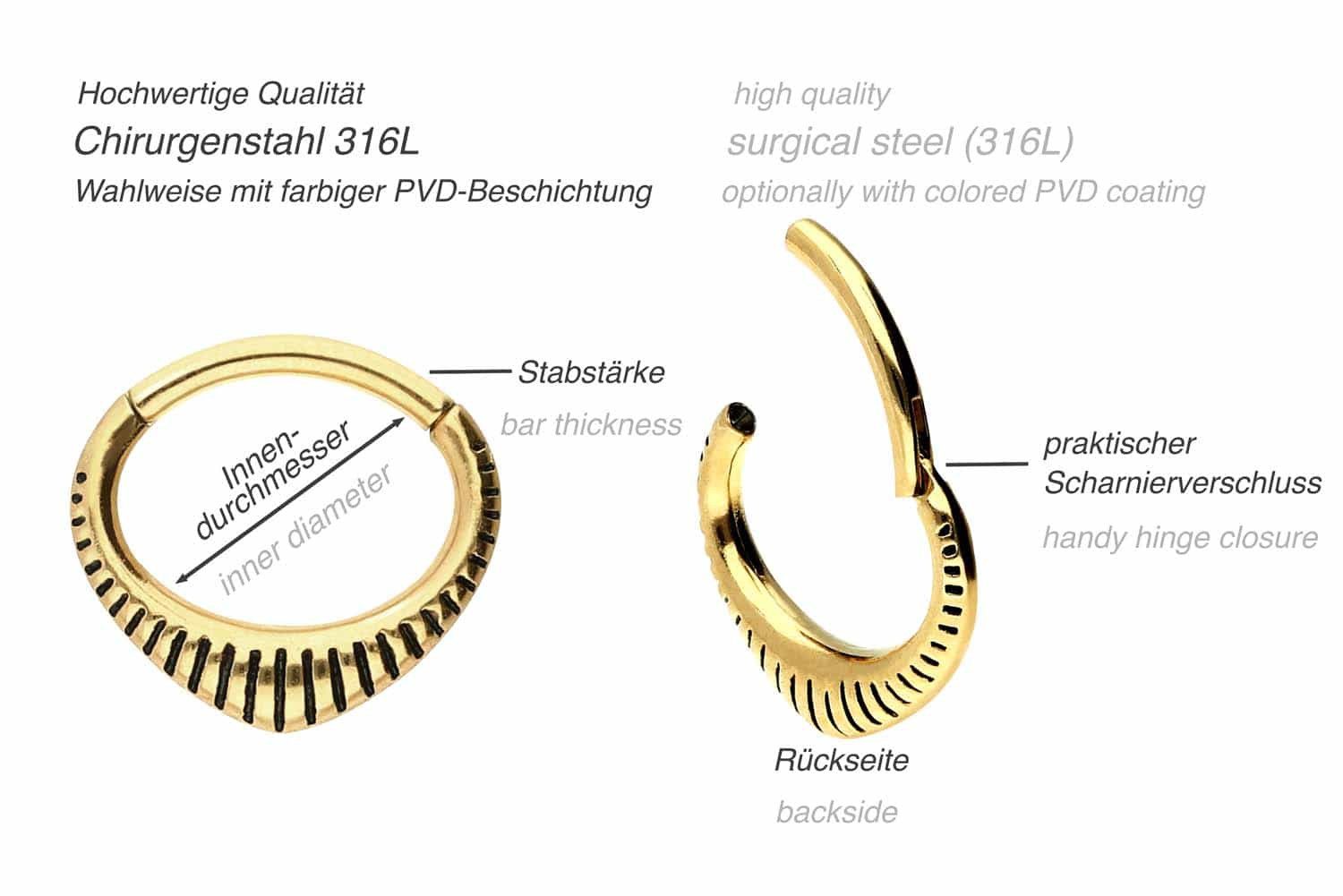 PIERCINGLINE Nasenpiercing Chirurgenstahl Segmentring Clicker DESIGN Ohrpiercing Septum Nase (Clicker, 1-tlg), Ohrpiercing für Conch, Helix, Tragus, Daith, Lobe