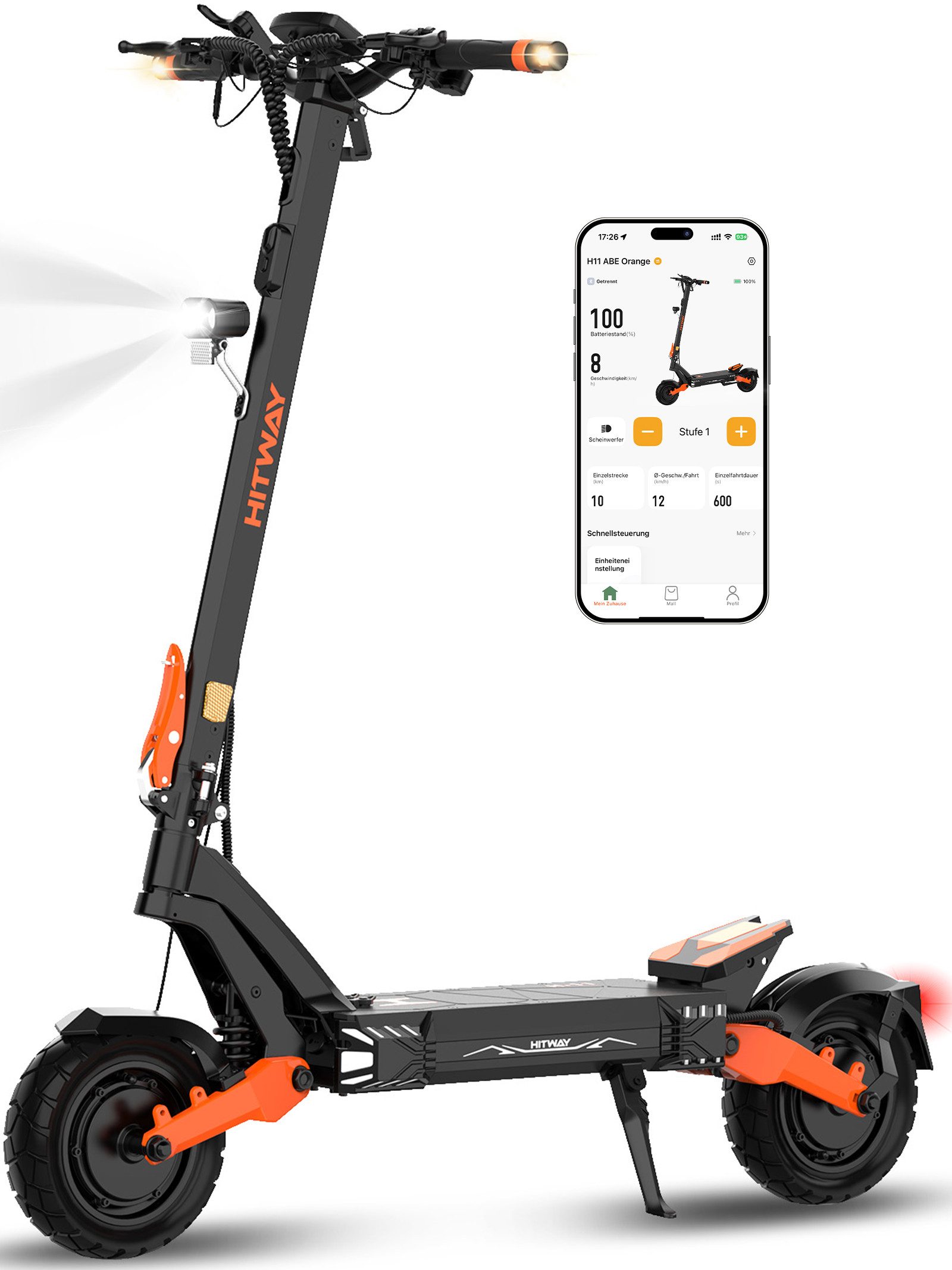 HITWAY E-Scooter 10 Zoll E-Roller mit Straßenzulassung ABE, 2×1800W Doppelmotor, 20 km/h, (mit Schutzblech), bis zu 130km, NFC/Blinker/APP, Faltbar