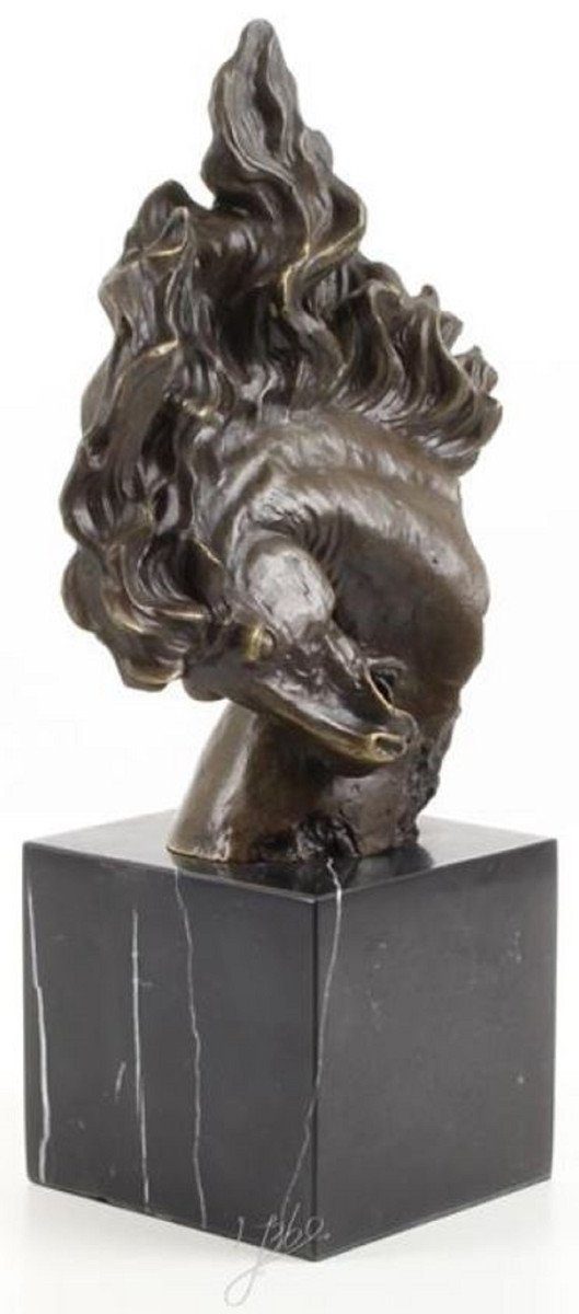 Casa Padrino Dekofigur Luxus Bronzefigur Pferdekopf Bronze / Gold / Schwarz 16,3 x 10,3 x H. 30 cm - Deko Skulptur mit Marmorsockel