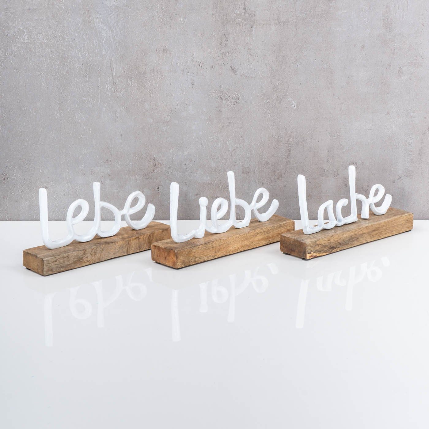Levandeo® Schriftzug L22cm Metall Lebe 3er Mango Liebe Lache Set Holz Weiß Deko-Schriftzug,