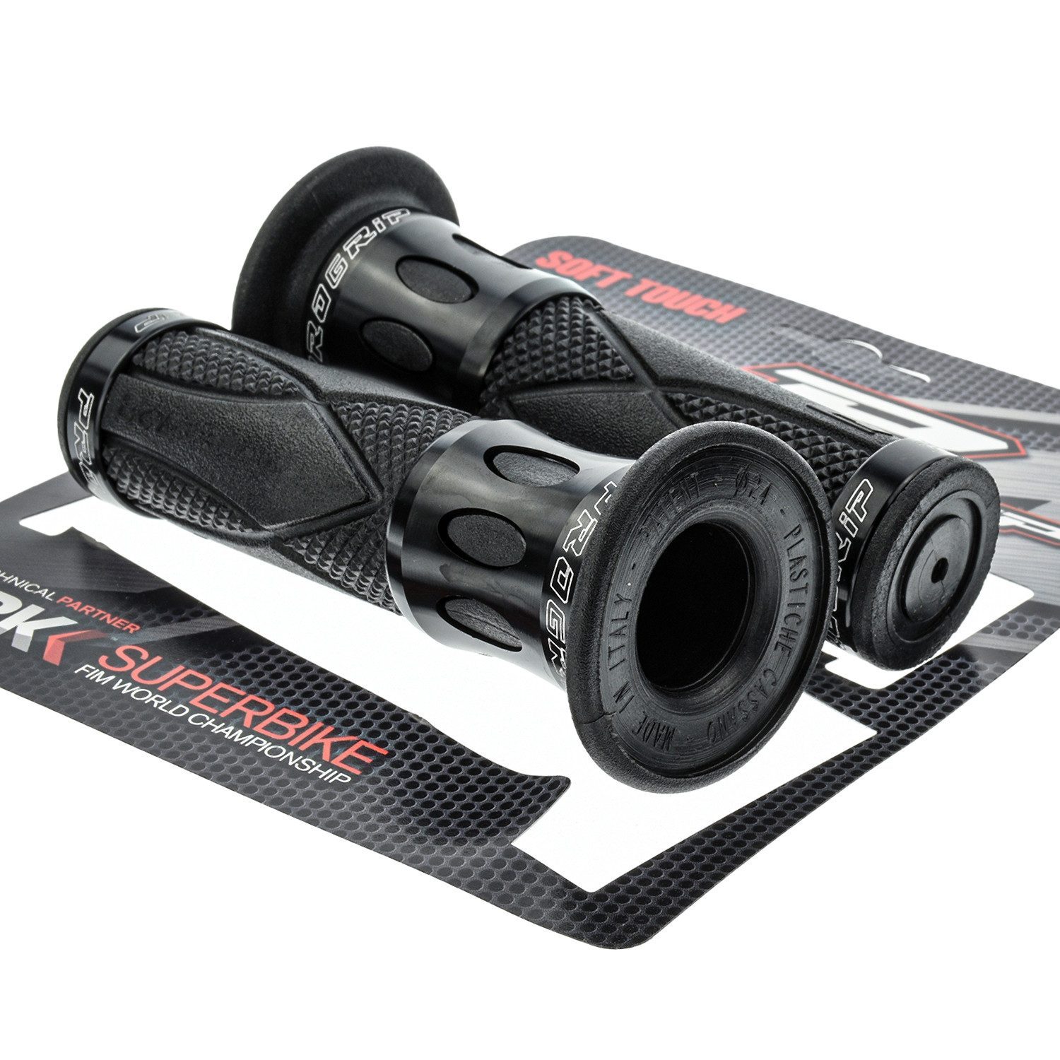 PROGRIP Fahrradlenkergriff Motorrad Lenkergriffe 728 Schwarz Alu Gummi 22mm 25mm (Paar), für Motorrad, Roller, Scooter, Quad, Cross