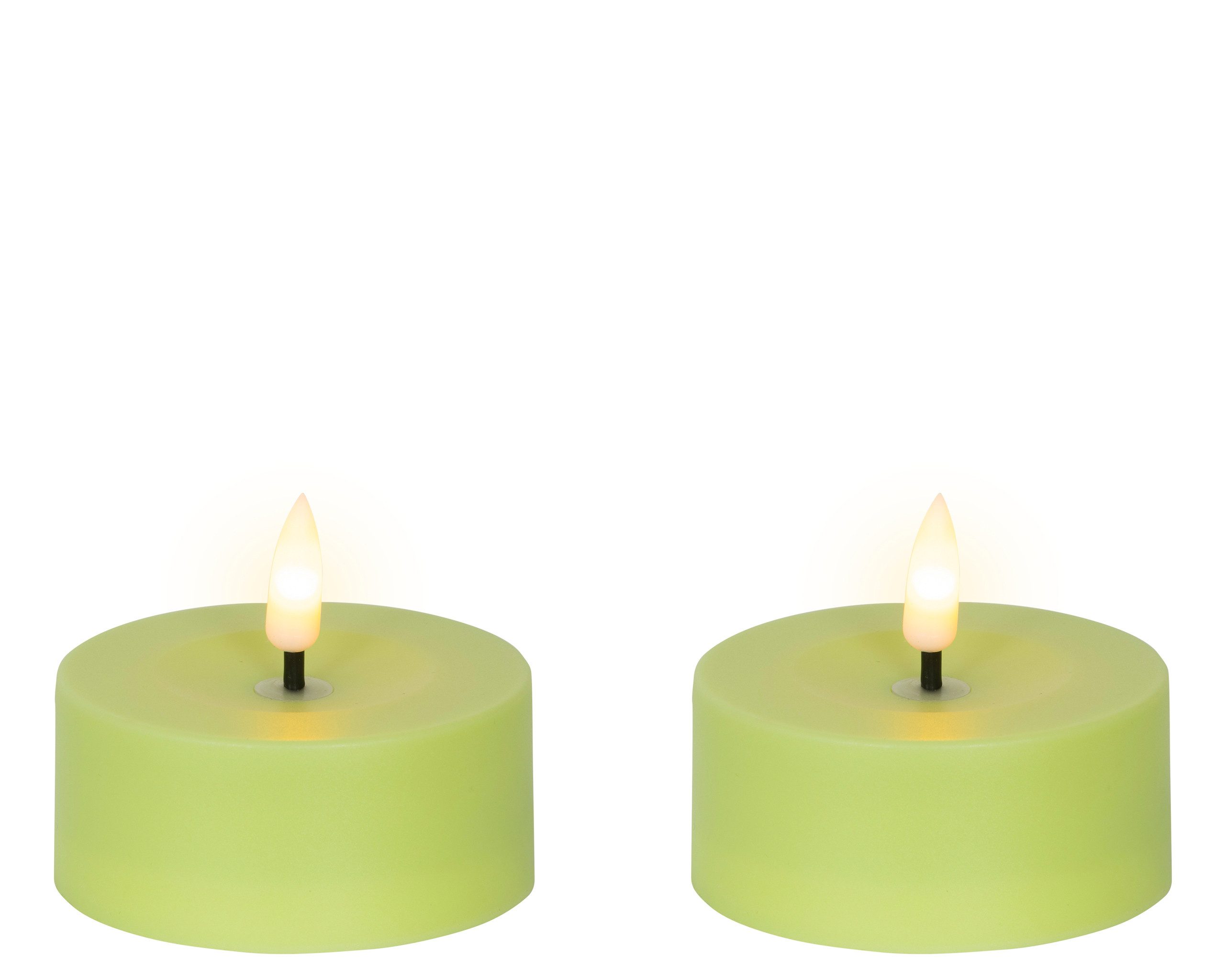 Lumineo LED-Kerze, Solar LED Teelicht Outdoor 7x3,2cm Kunststoff Hellgrün / Warmweiß