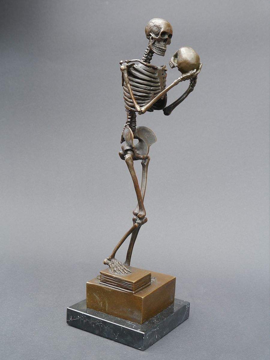 AFG Dekoobjekt Bronze Figur Skelett mit Totenschädel Marmorsockel