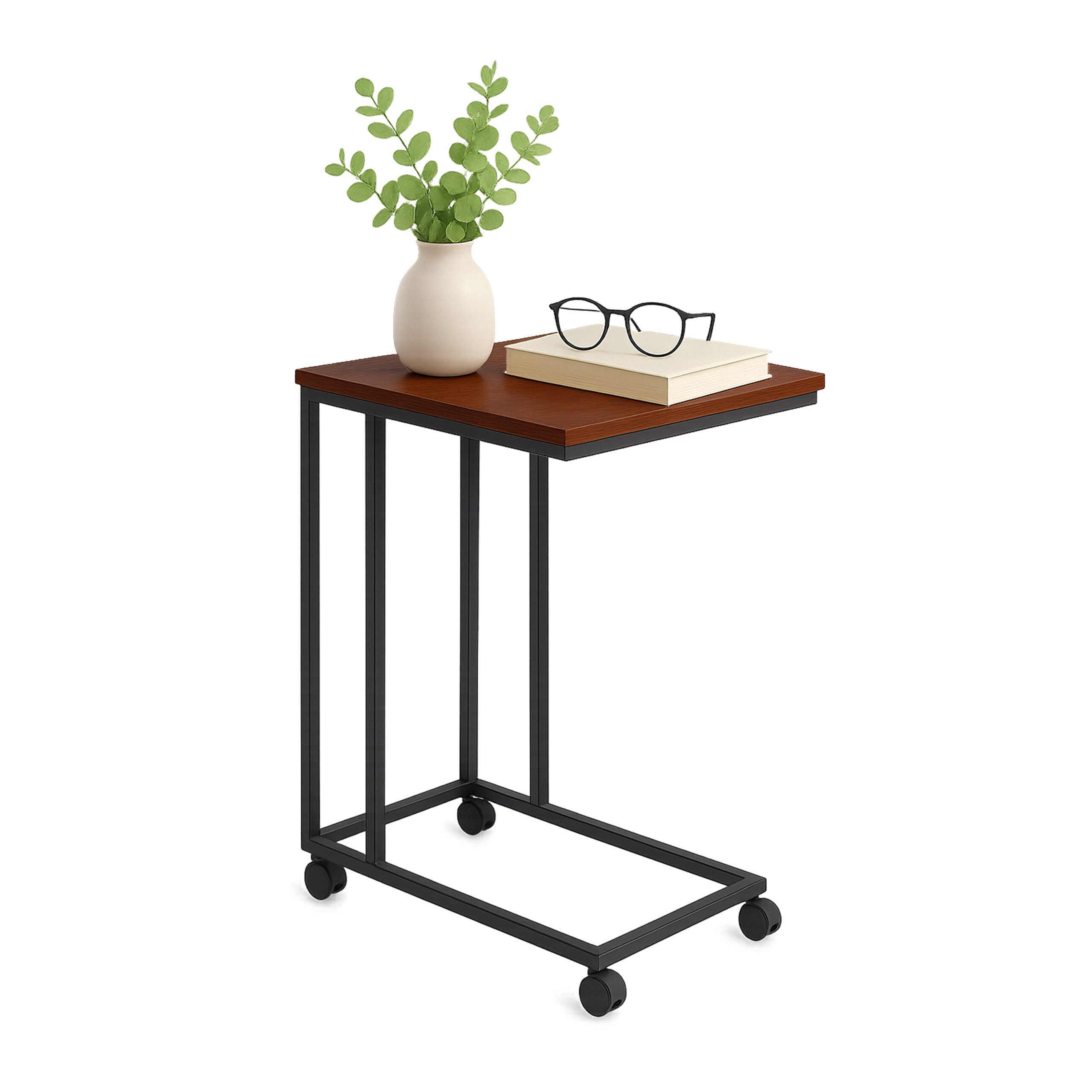 relaxdays Beistelltisch mit Rollen C-Form (1-St), Industrial-Schwarz