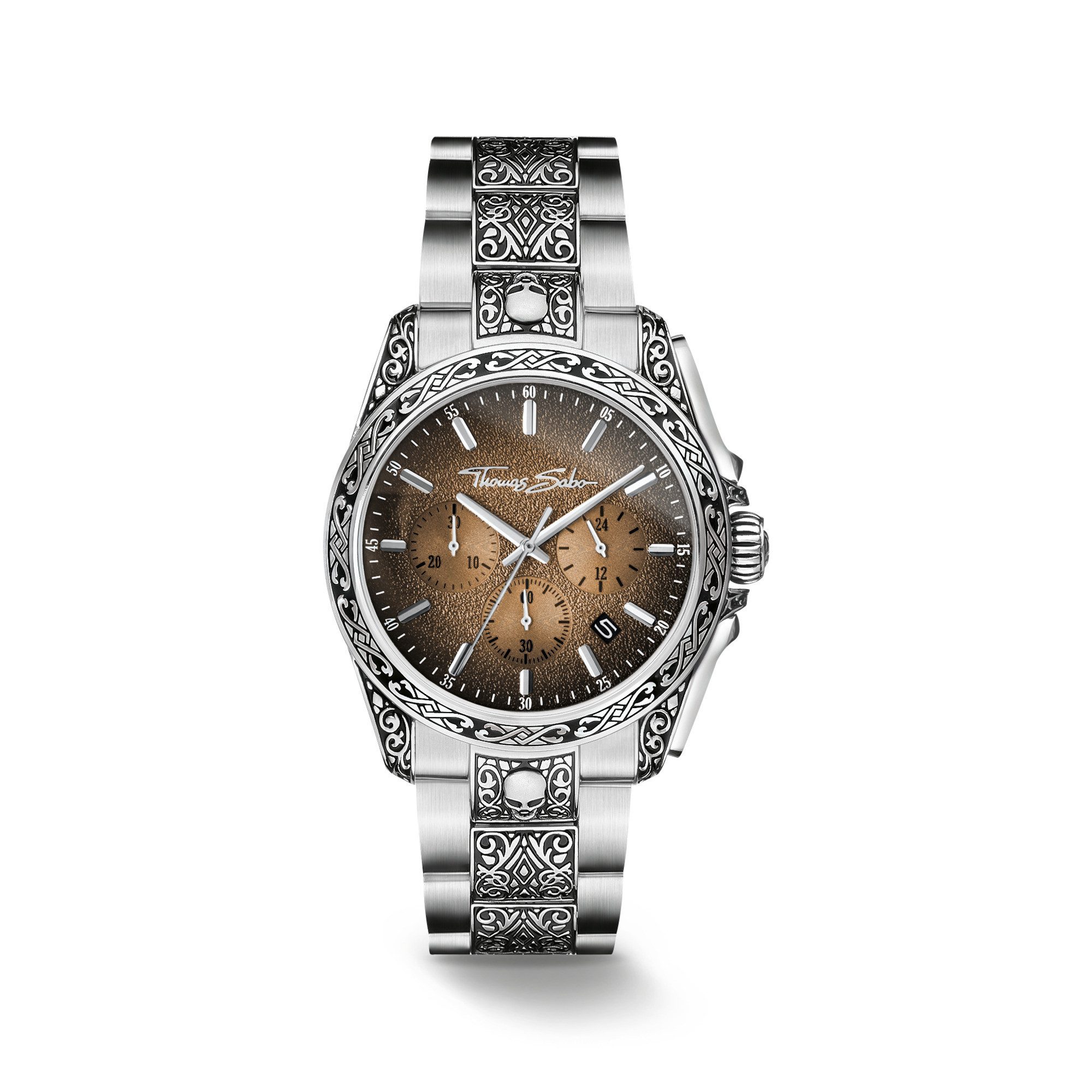 THOMAS SABO Chronograph Engraved WA0446-201-205-41 MM, Quarzuhr, Armbanduhr, Herrenuhr, Edelstahlarmband, analog, Tag