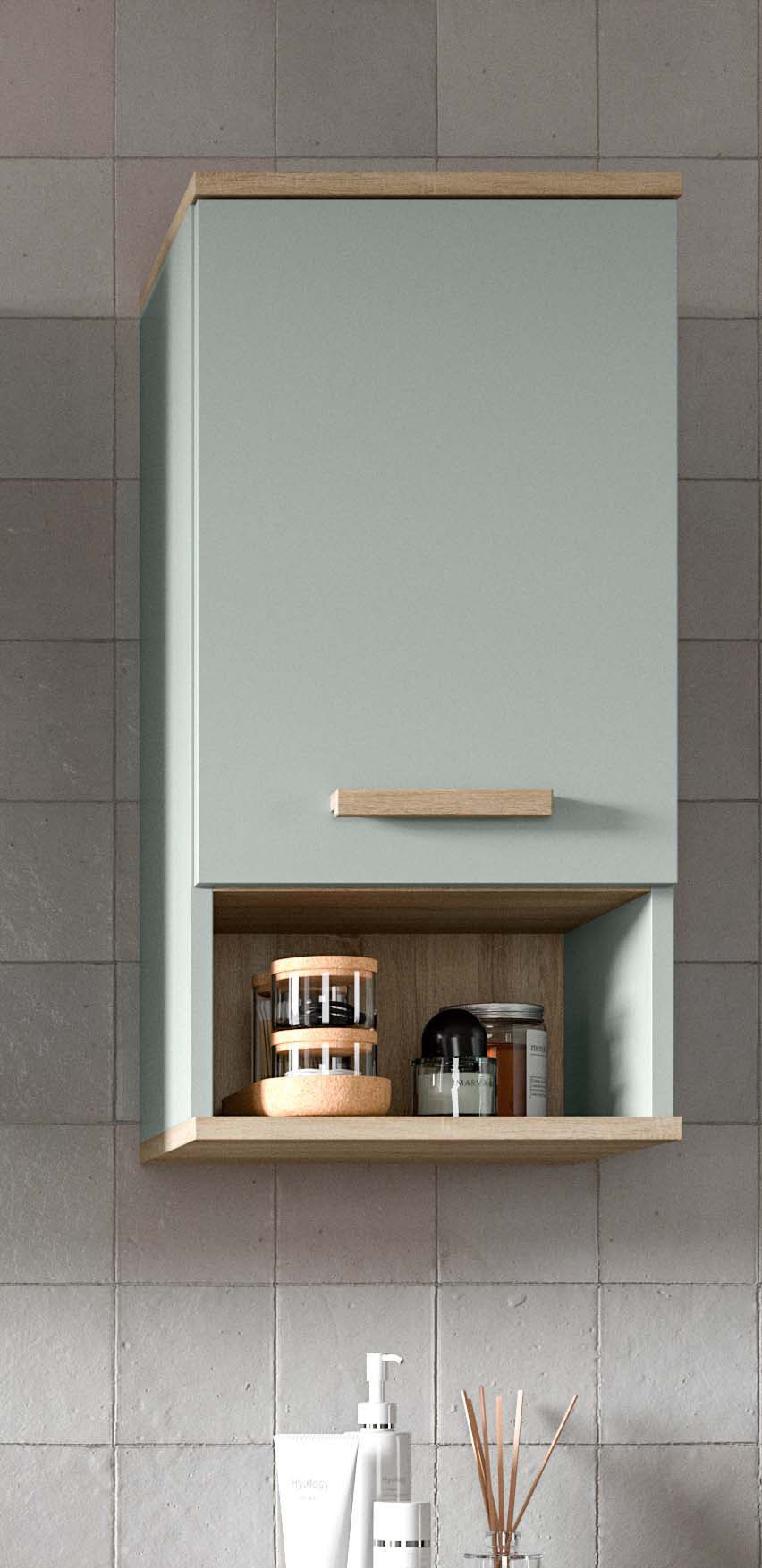 welltime Hängeschrank MINTTU, Höhe 68 cm, 1 Tür, 1 Einlegeboden, 1 offenes Fach (Türanschlag rechts und links montierbar) Badmöbel, Badschrank, Schrank, Bad, Wandschrank