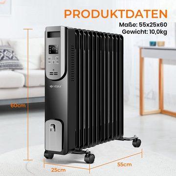 VESKA Heizkörper Ölradiator 2500W Elektro Heizung mit Fernbedienung, Timer, Thermostat, Abschaltautomatik, Überhitzungsschutz 2500 Watt