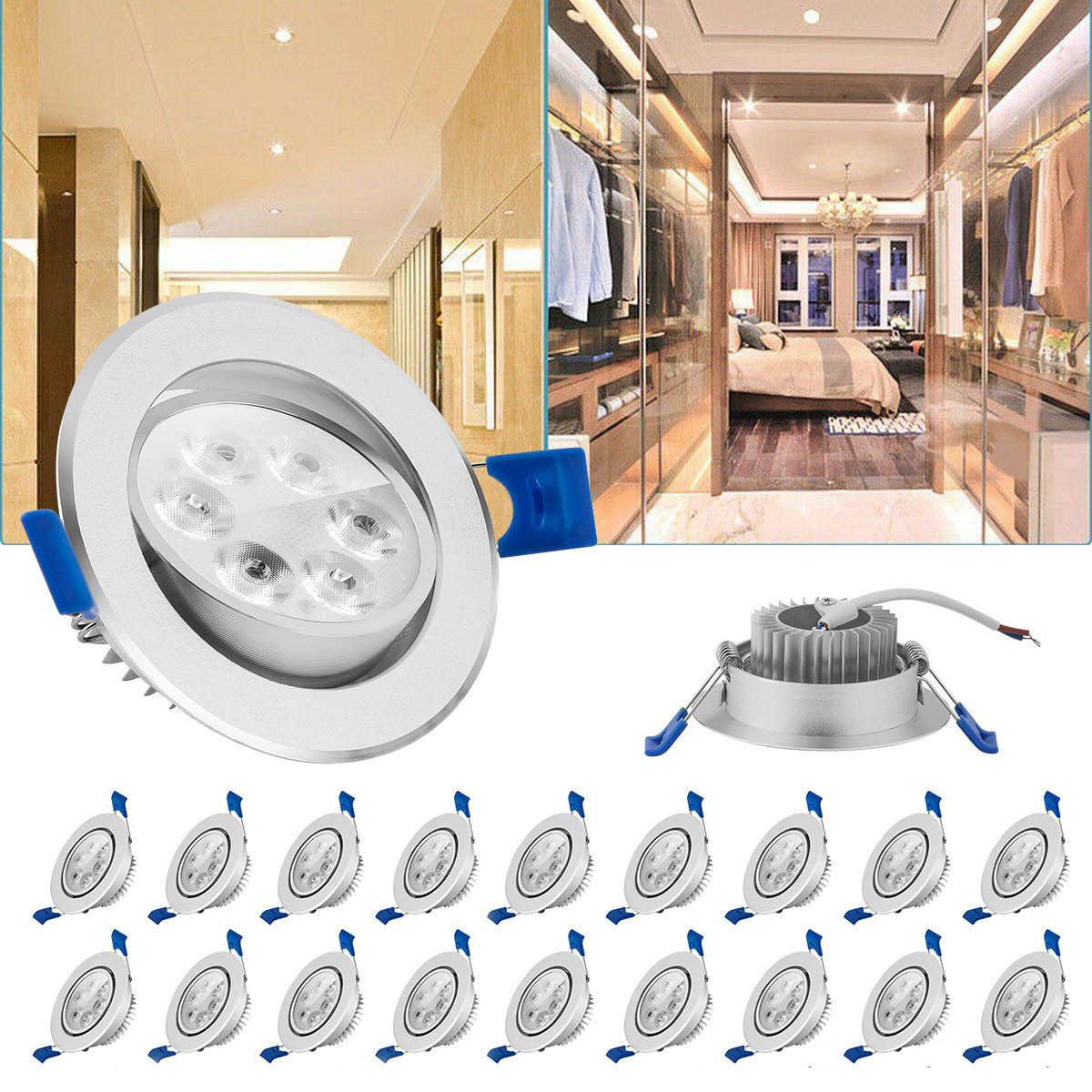 oyajia LED Einbauleuchte 20er Set LED Einbaustrahler 230V Flach LED Spot Drehbar Deckenstrahler, LED fest integriert, IP44 Badleuchte Aluminium Deckenspot für Badezimmer Küche Wohnzimmer