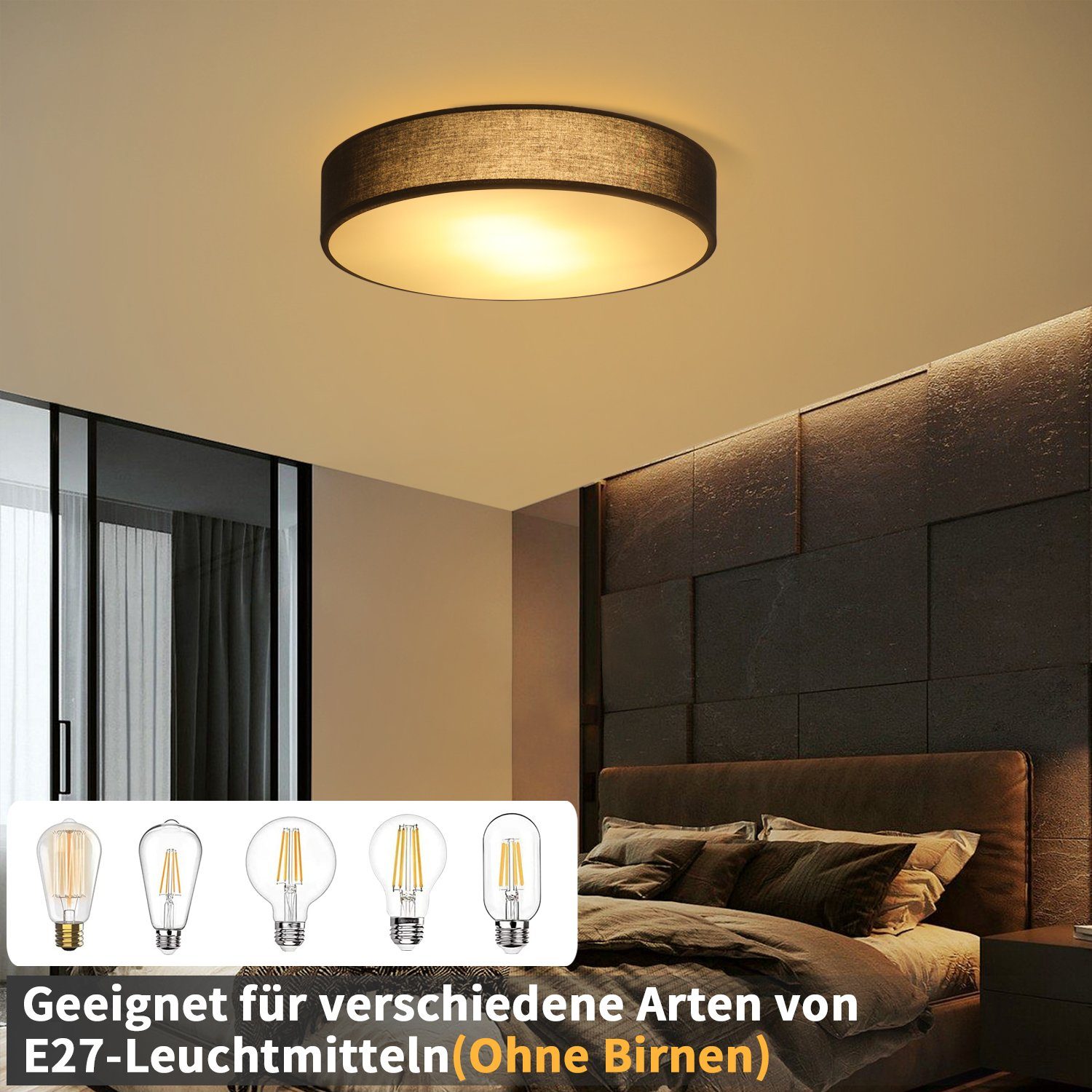 ZMH Deckenleuchte runde mit Stoffschirm Ø38CM günstig online kaufen