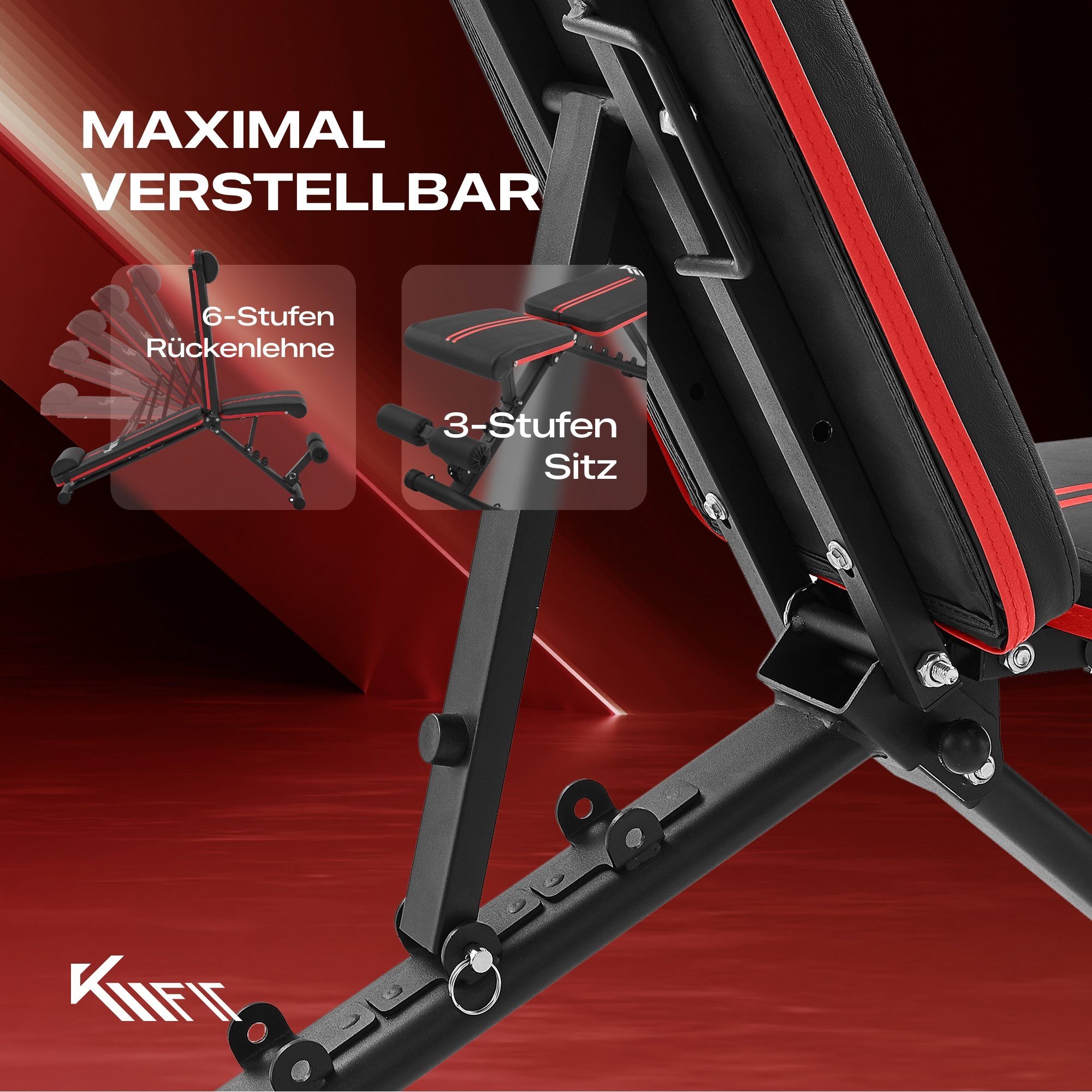 KM - Fit Hantelbank Hantelbank klappbar, 400 kg, verstellbar, inkl. Zugbänder, (Set), Übungen für Brust, Rücken, Bauch, Beine & Arme möglich