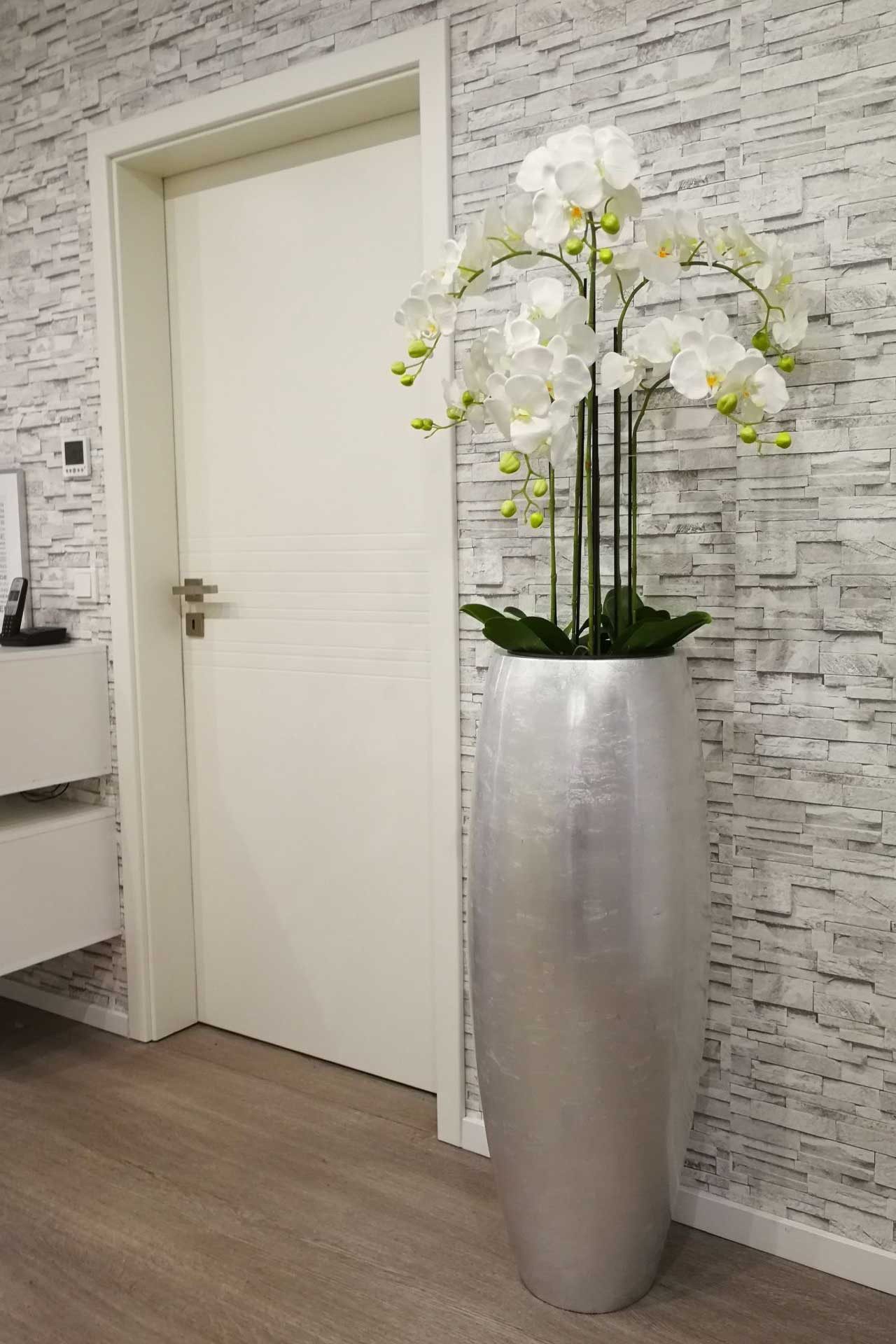 VIVANNO Bodenvase Fiberglas MAGNUM Rund - Silber Blattoptik Hochglanz (1 St günstig online kaufen