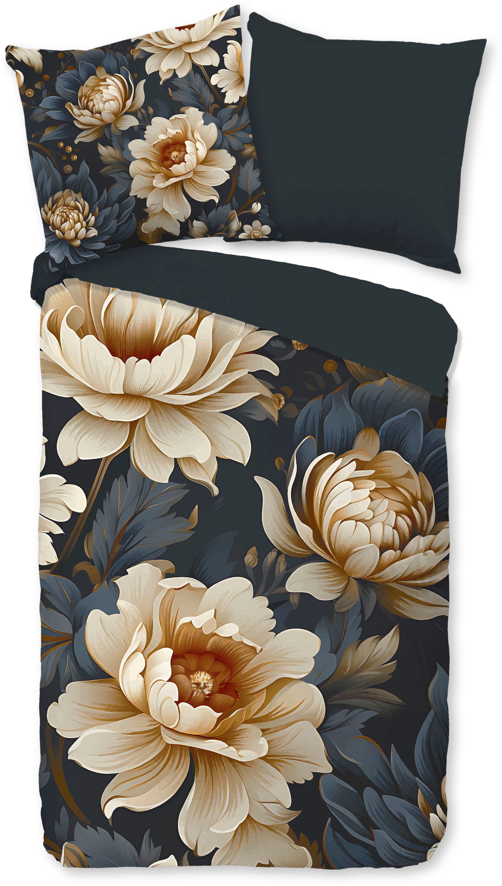 PURE luxury collection Wendebettwäsche Iron, Microfaser, 2 teilig, Mikrofaser, 135x200, Pflegeleicht, Reißverschluss, Wendeoptik, Blumen – Bild 2 von 5