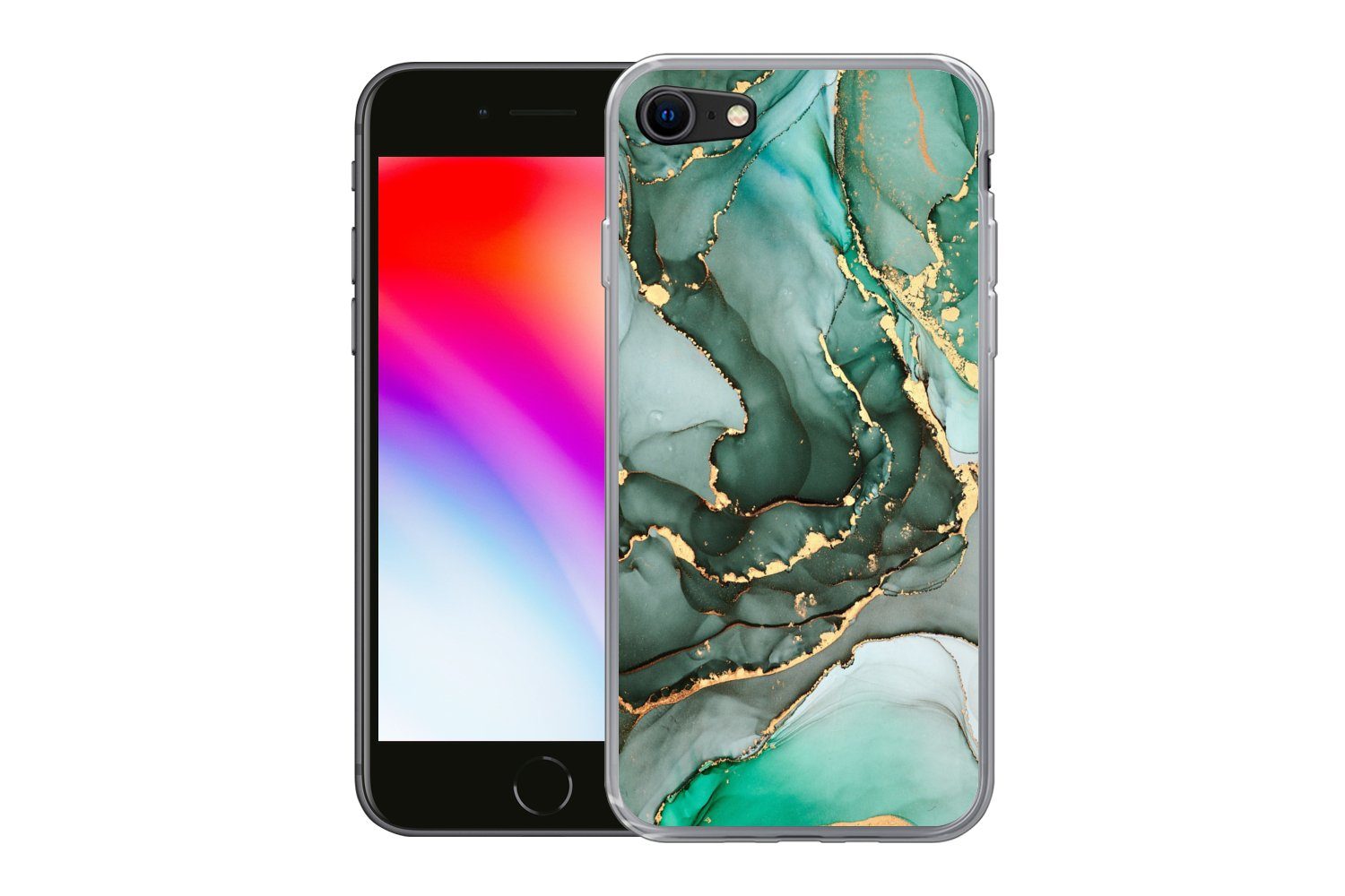 MuchoWow Handyhülle für Apple iPhone 7 Gold - Marmor - Grün - Luxus - Marmoroptik - Grau, Smartphone-Bumper, Print, Handy Schutzhülle Dünn