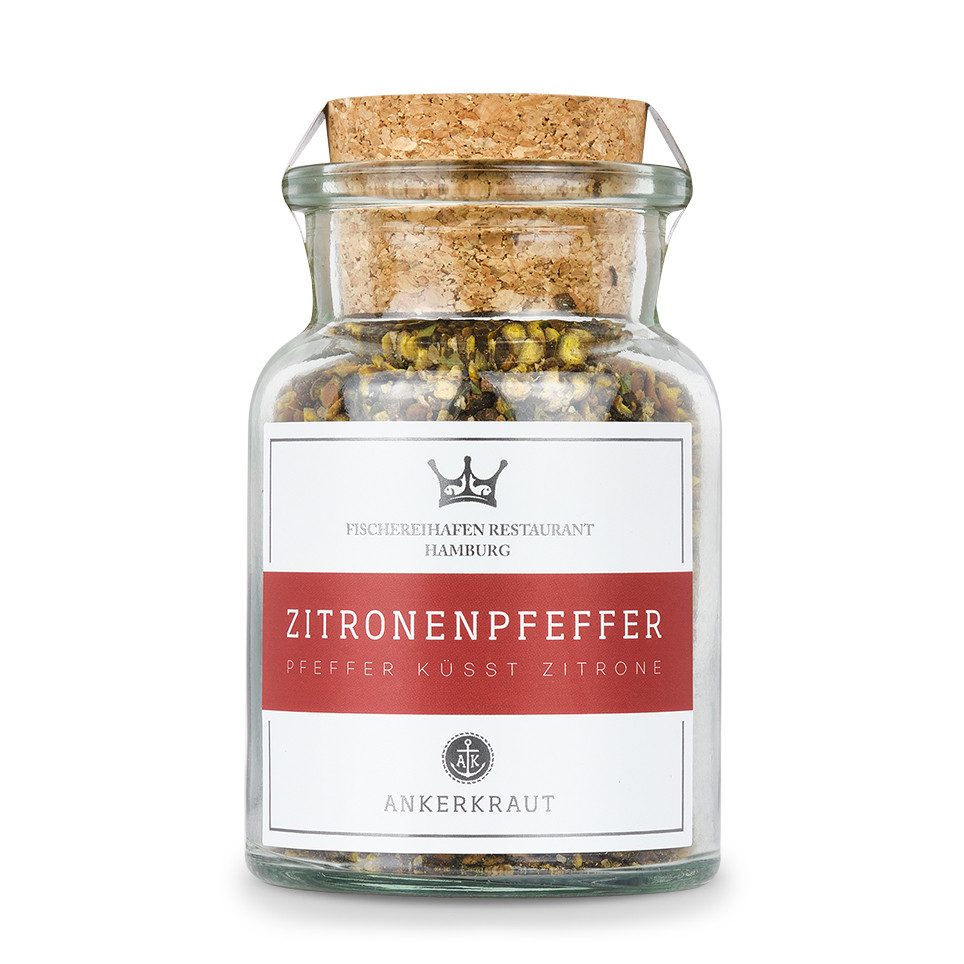 Ankerkraut Gewürz Fischereihafen Restaurant Zitronenpfeffer Mischung, Zitronenpfeffer Mischung (FHR), 85g im Korkenglas