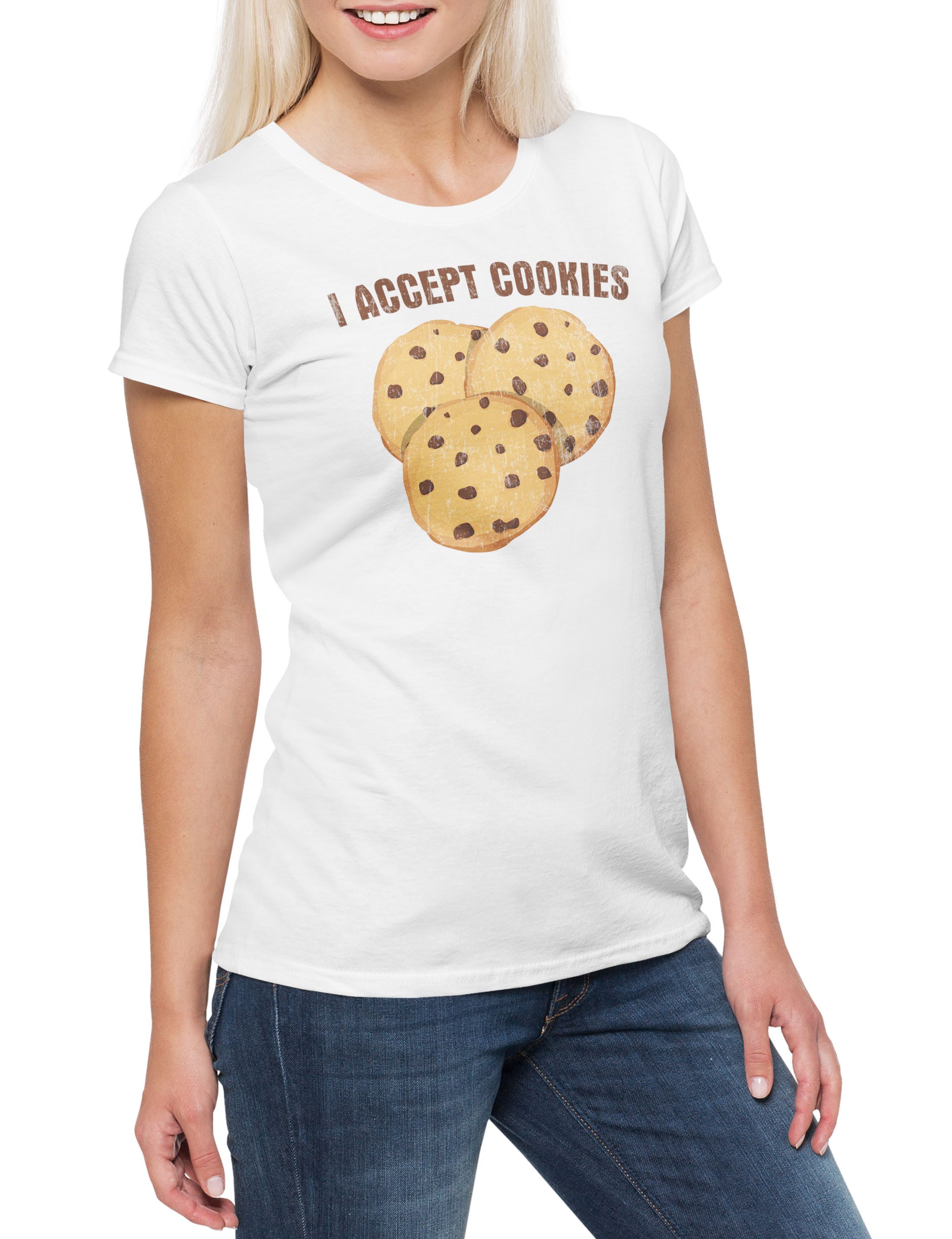 Print-Shirt I Accept Cookies Damen T-Shirt Fun Binary Code Binär World