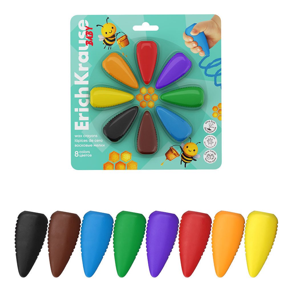 Erich Krause Malkreide, Wachsmalstifte für Kleinkinder 8 Farben Set - bunt