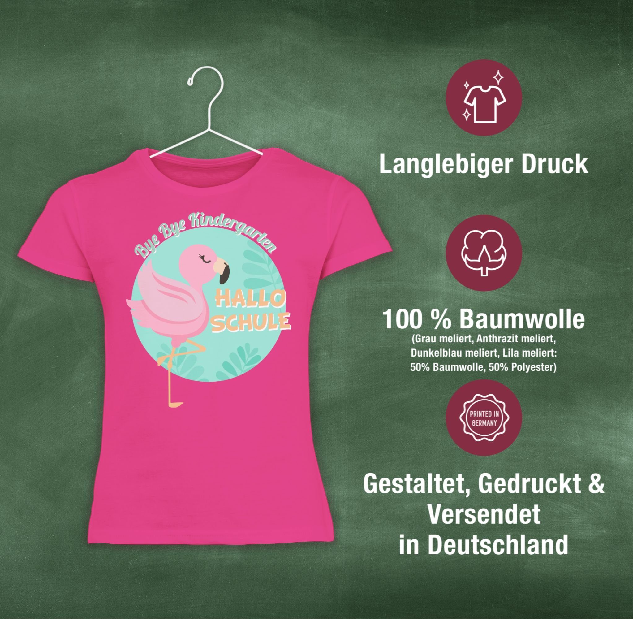 Shirtracer T-Shirt Bye Bye Hallo Einschulung Mädchen Fuchsia Flamingo 1 Schule Kindergarten