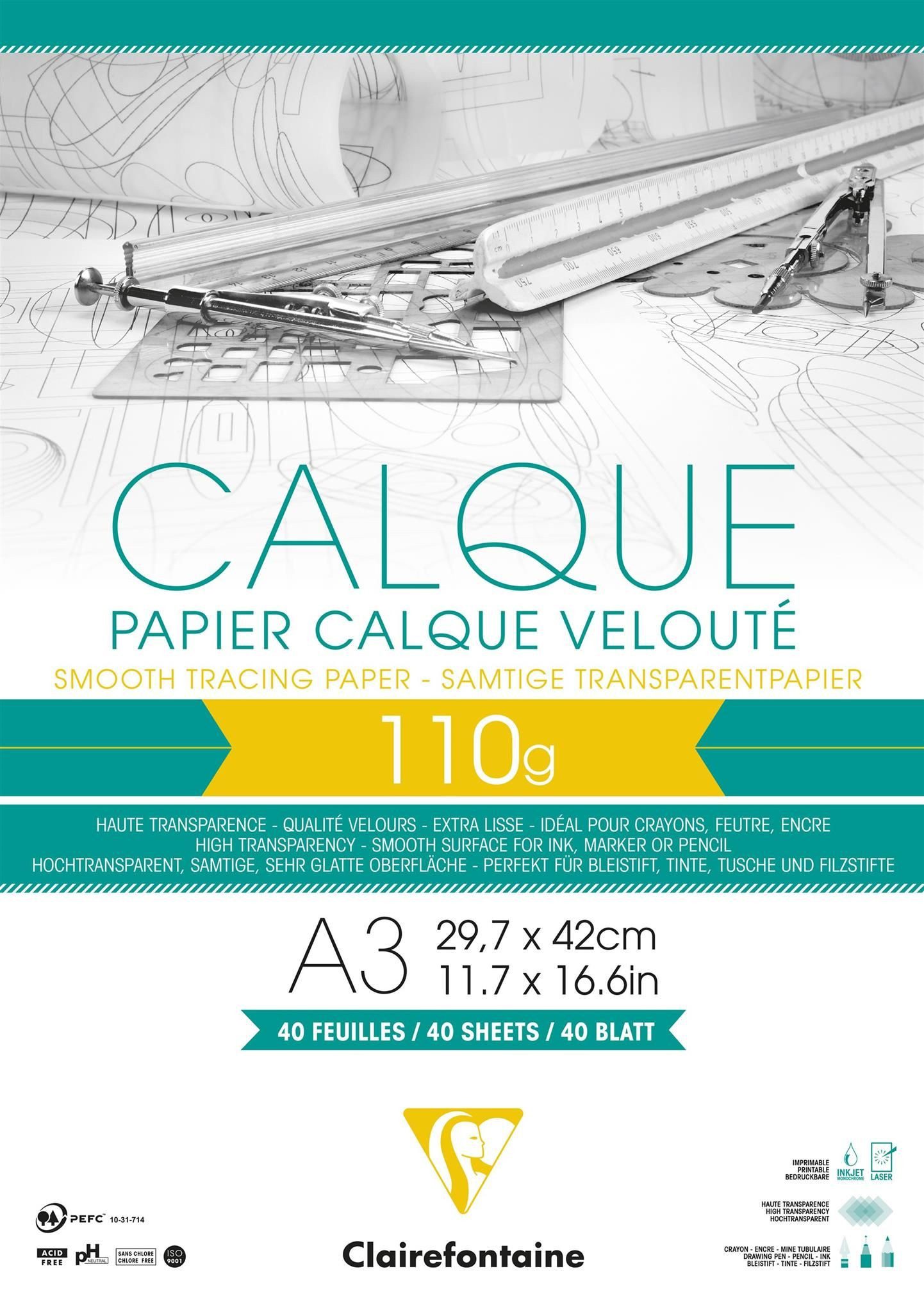 CLAIREFONTAINE Transparentpapier Clairefontaine Transparentp blk A3 gel 40 Bl 110g