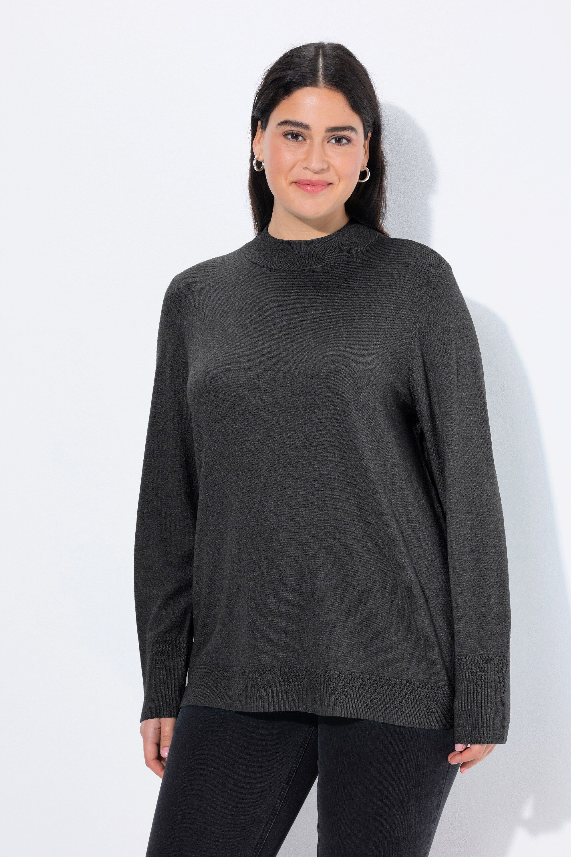 Ulla Popken Strickpullover Pullover Stehkragen Langarm Rippbündchen günstig online kaufen