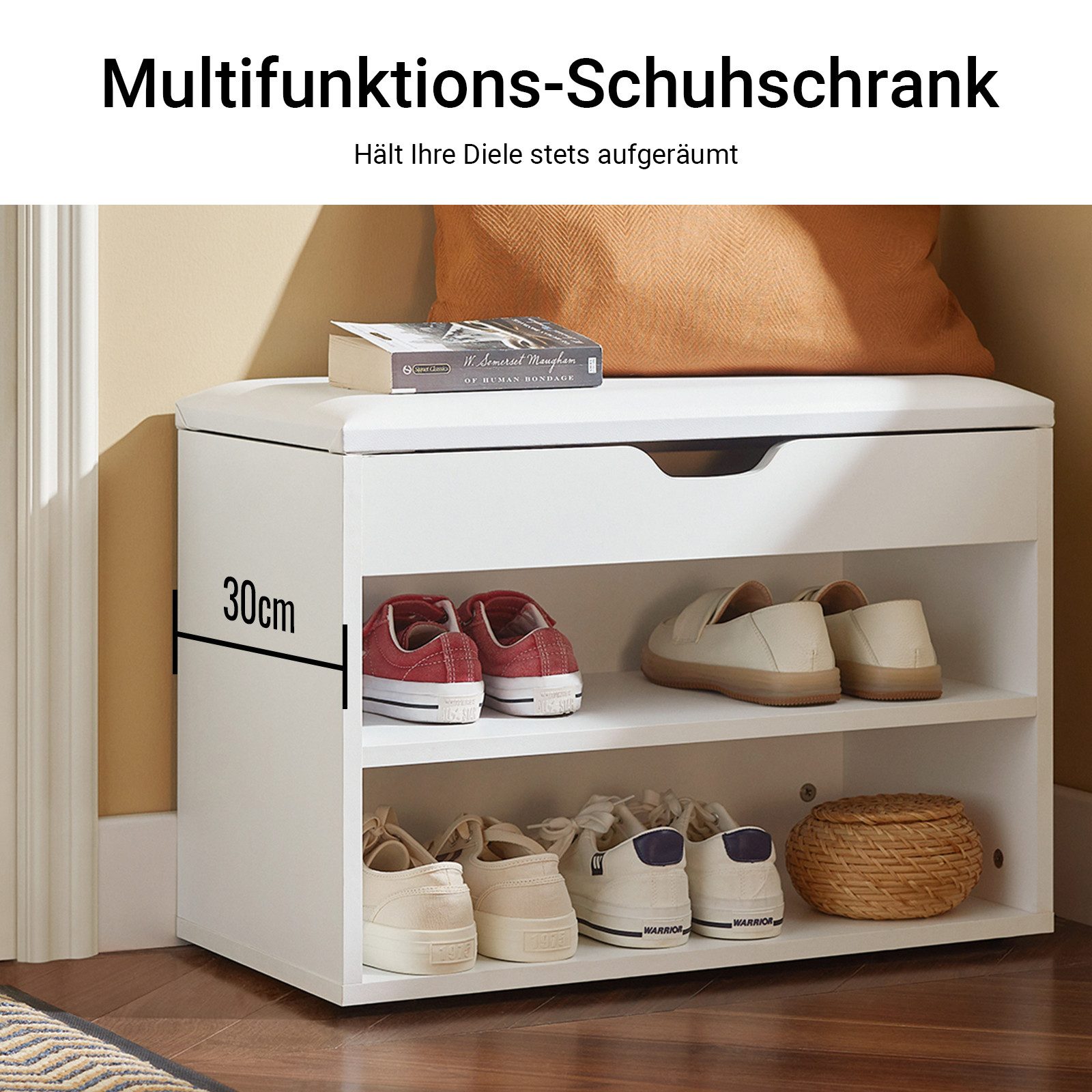 SoBuy Schuhbank FSR25, Schuhregal mit gepolstertem Kissen, Schuhorganizer, Sitzbank mit Stauraum Schuhregal Schuhtruhe mit Sitzfläche