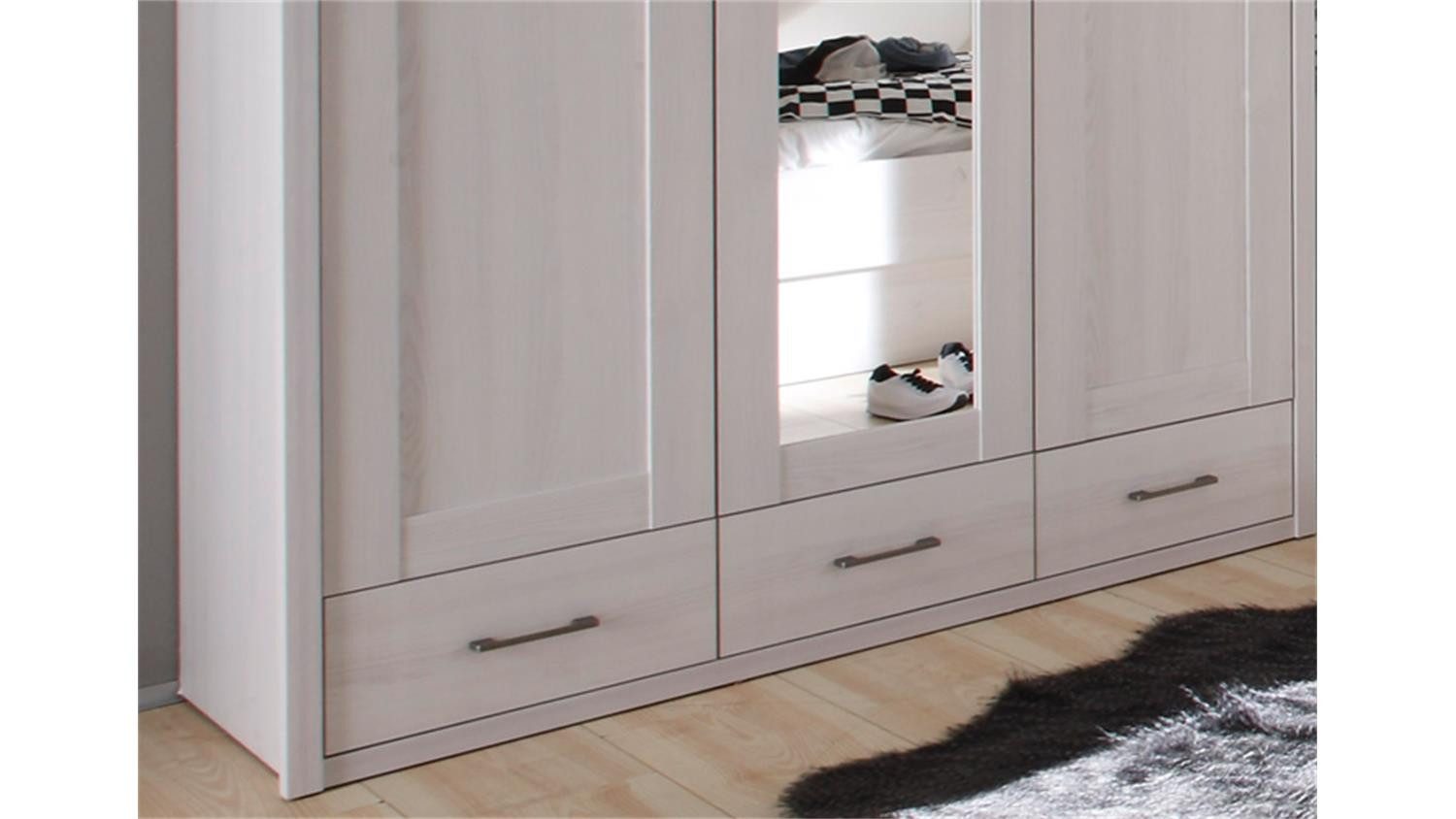 Bega Consult Kleiderschrank Kleiderschrank Luca 3 türig Pinie weiß und Trüffel