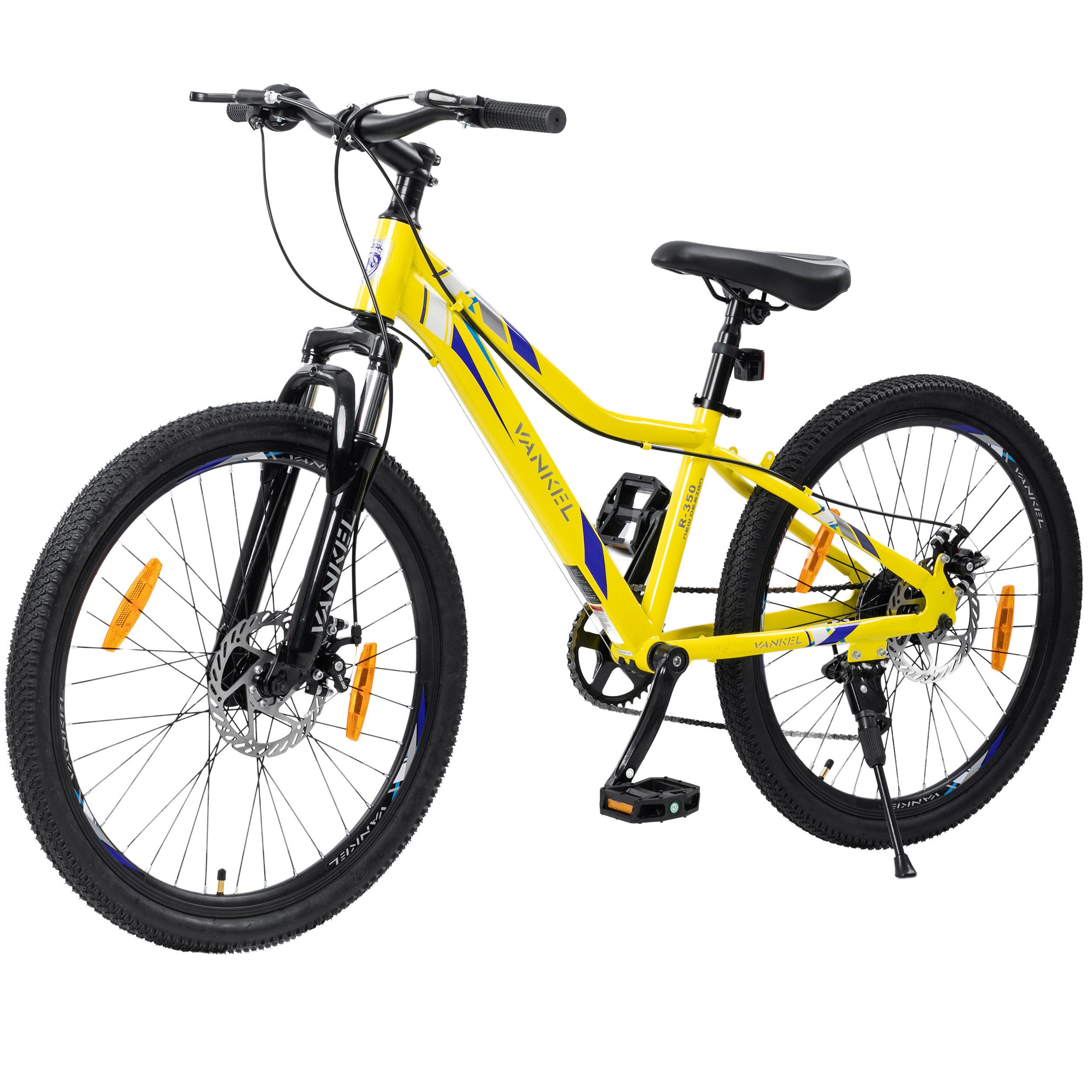 Vankel Mountainbike 24 Zoll, MTB, Jugendrad, 6-Gang, Scheibenbremsen, Federgabel, 6 Gang RD-V4006-M Schaltwerk, Kettenschaltung, Drehgriff, Kinder, Freizeit, Schule, Ständer, sportlich
