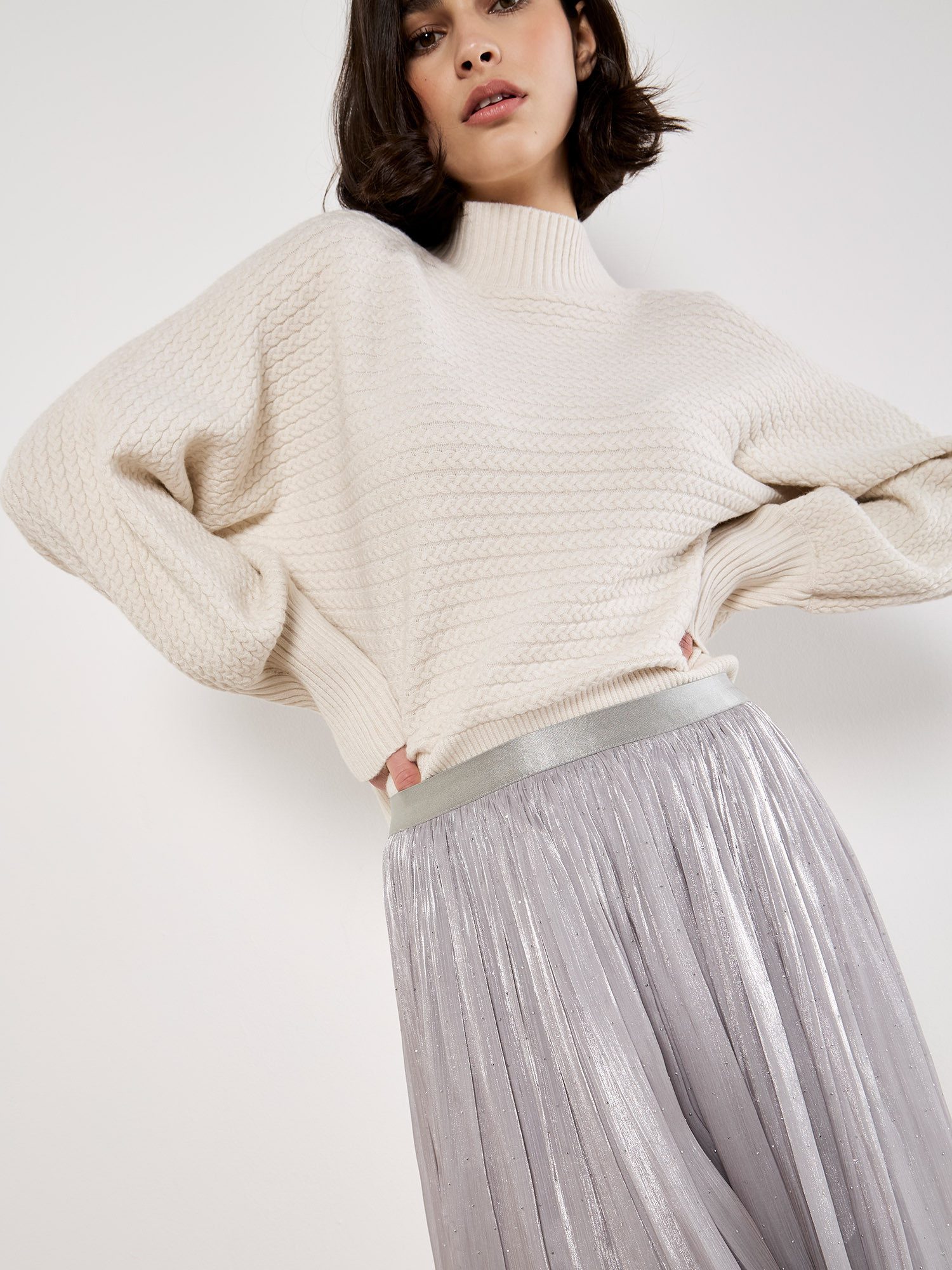 Apricot Tüllrock Schimmernder Midirock mit Nieten