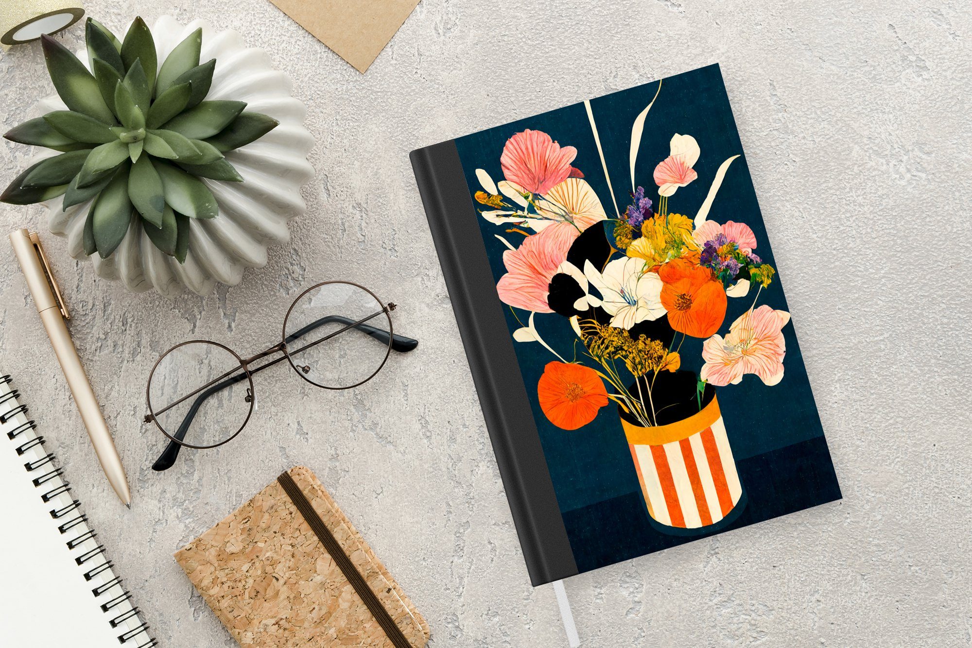 Seiten, - Tagebuch, Merkzettel, - Journal, MuchoWow Vase Pflanzen, Notizbuch A5, - Haushaltsbuch Notizheft, 98 Blumen Malerei